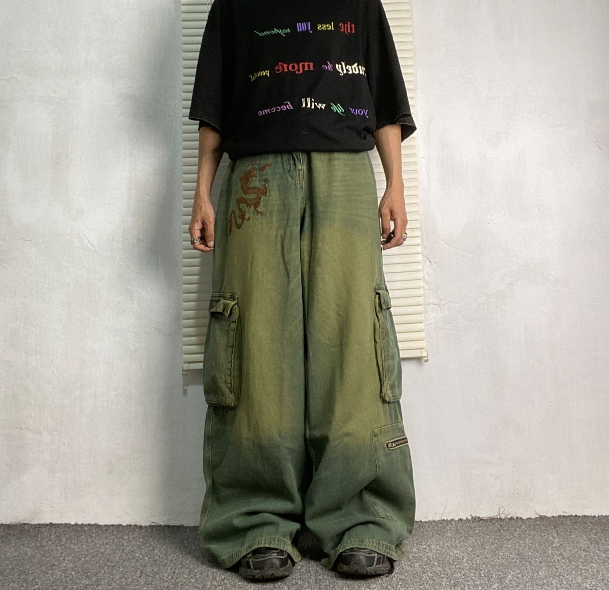 Beauty Beast × JNCO RARE!! Dragon cargo pants multipocket y2k baggy jeans faded Size US 36 / EU 52 - 3 Thumbnail