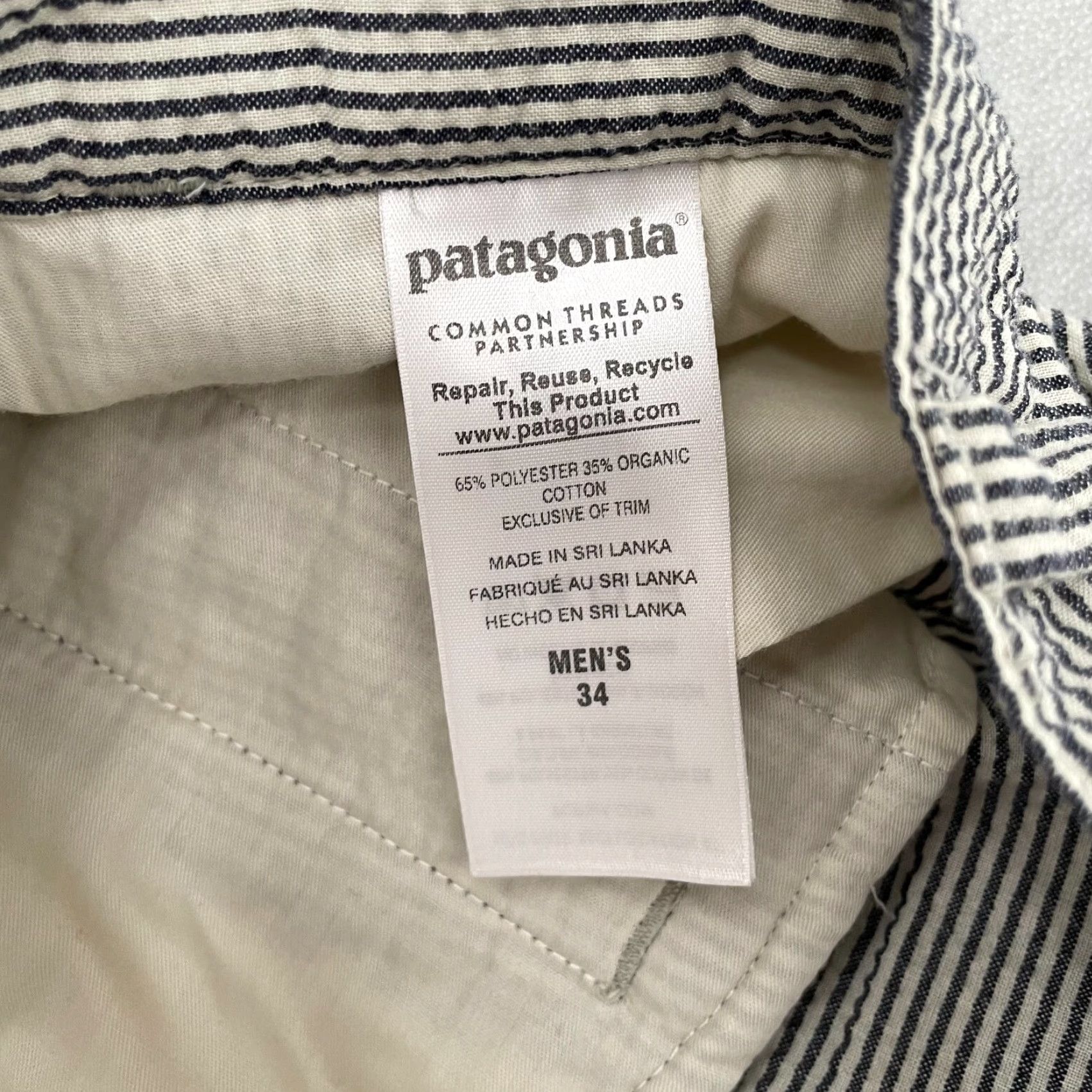 Patagonia Patagonia Shorts Adult 34 Gray Striped Chino Pockets Casual Belt Loops Logo Mens Polyester Organic Cotton Size US 34 / EU 50 - 6 Thumbnail