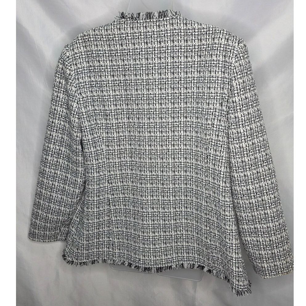 Other Chico's Black & White Tweed Jacket with Fringe Edging Large Size L / US 10 / IT 46 - 2 Thumbnail