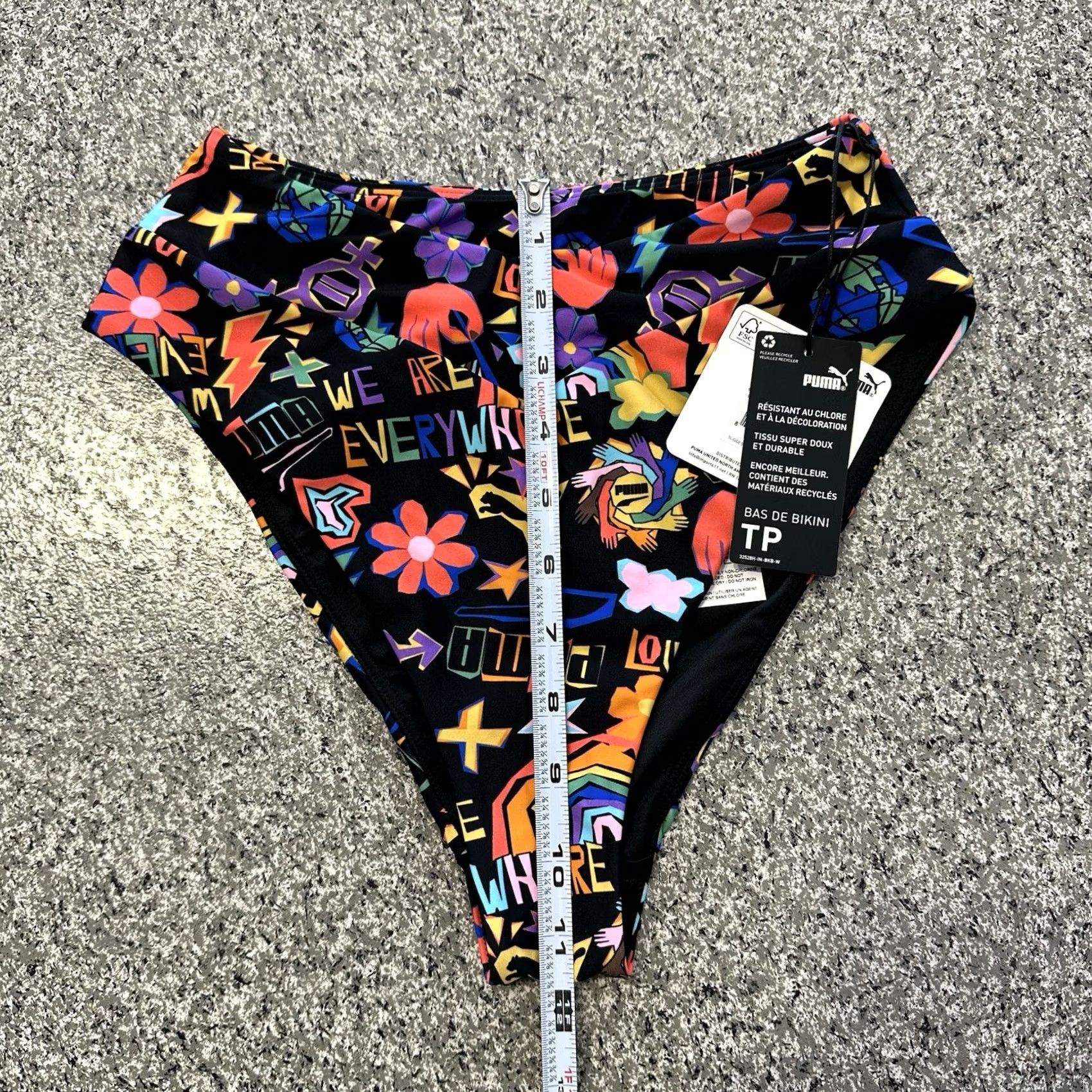 Puma PUMA Bikini Bottoms XS Womens Black Logo High Waisted AOP Pride Love Size 26" / US 2 / IT 38 - 8 Thumbnail