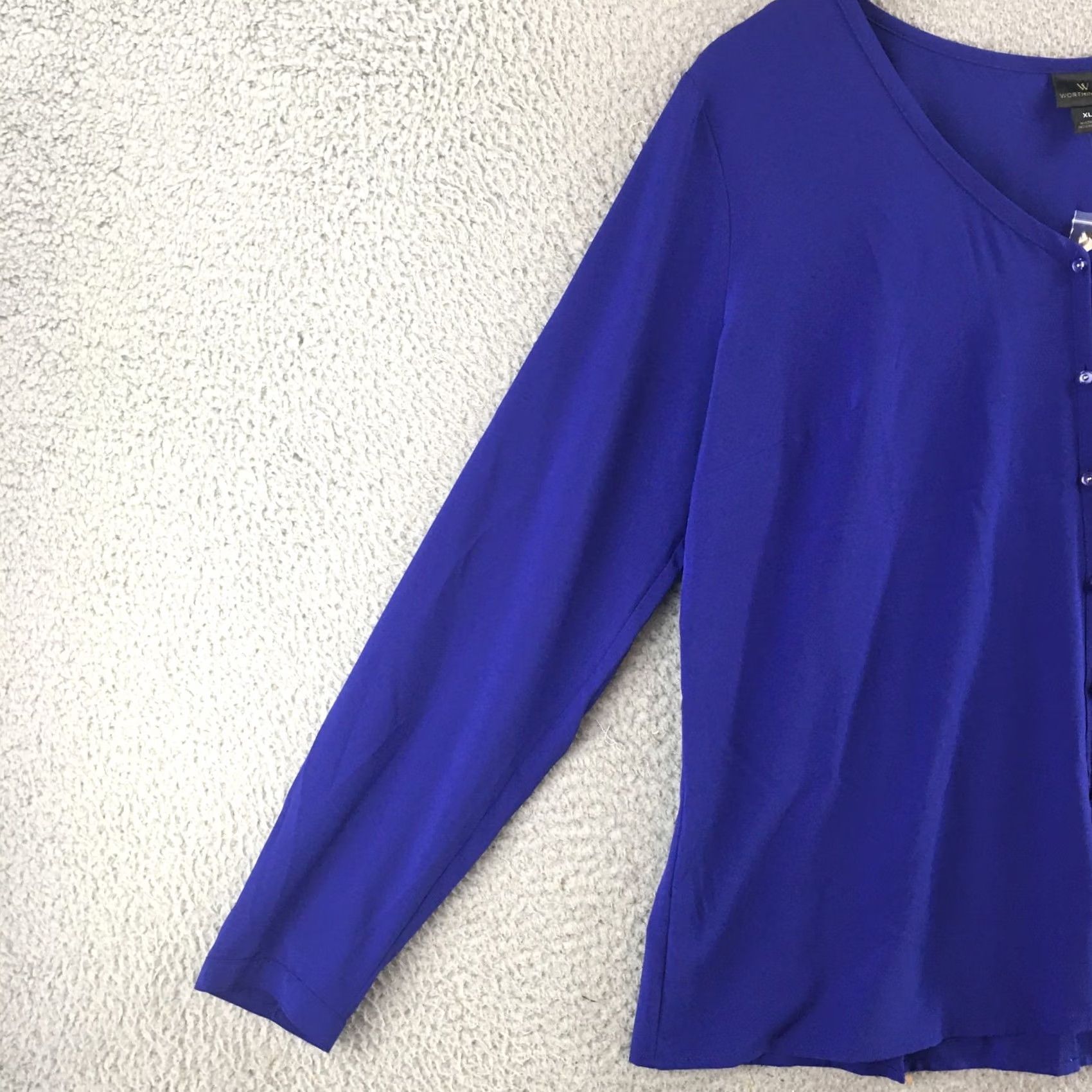 Worthington Worthington Blouse Womens XL Blue Button Front Long Sleeve V Neck Casual Top NEW Size XL / US 12-14 / IT 48-50 - 4 Thumbnail