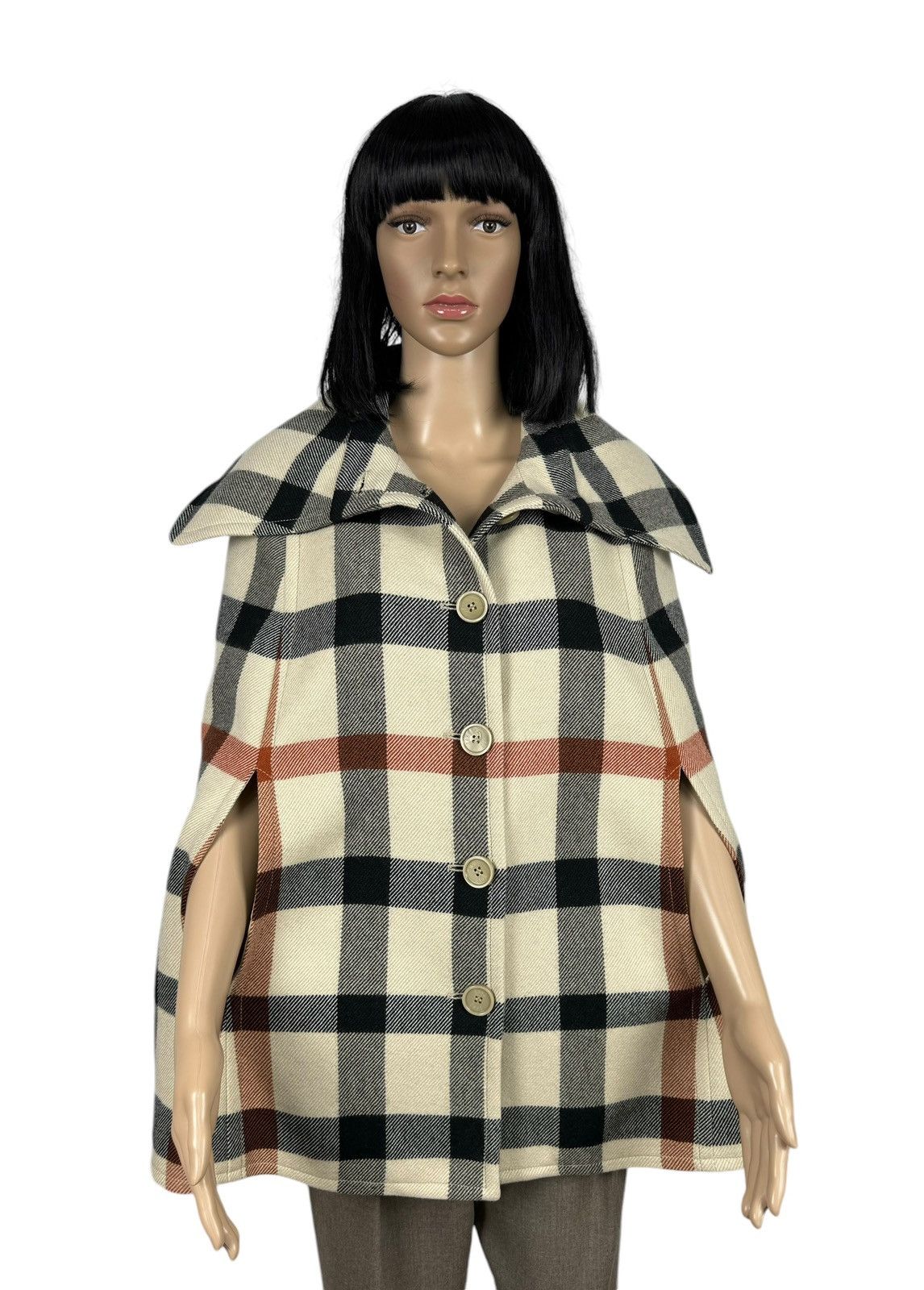 DAKS Daks London Plaid Wool-Cotton Cape Coat size UK10 IT42 Size M / US 6-8 / IT 42-44 - 3 Thumbnail