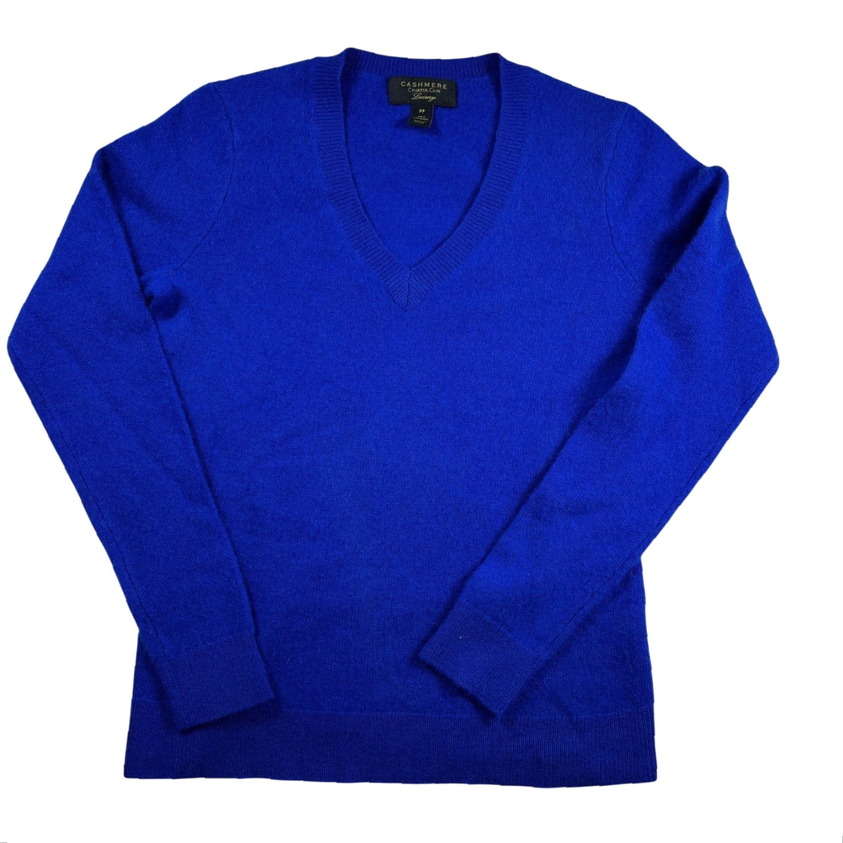 Charter Club Charter Club Luxury 100% Cashmere Sweater Women PS Petite Small Blue V-Neck Knit Size S / US 4 / IT 40 - 2 Thumbnail