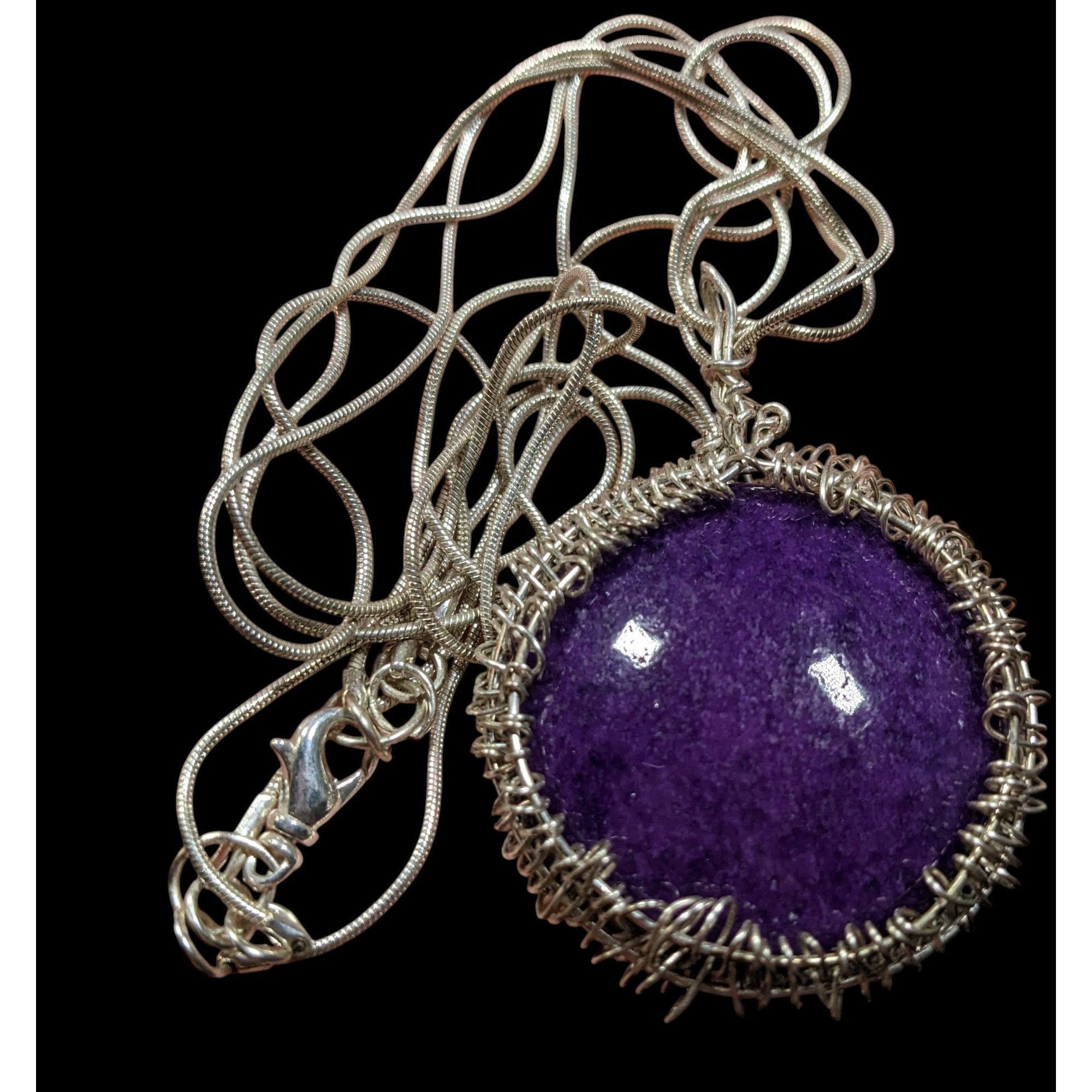 Handmade Whimsical Handmade Wire Wrapped Purple Stone On Layered Silv Size ONE SIZE - 3 Thumbnail