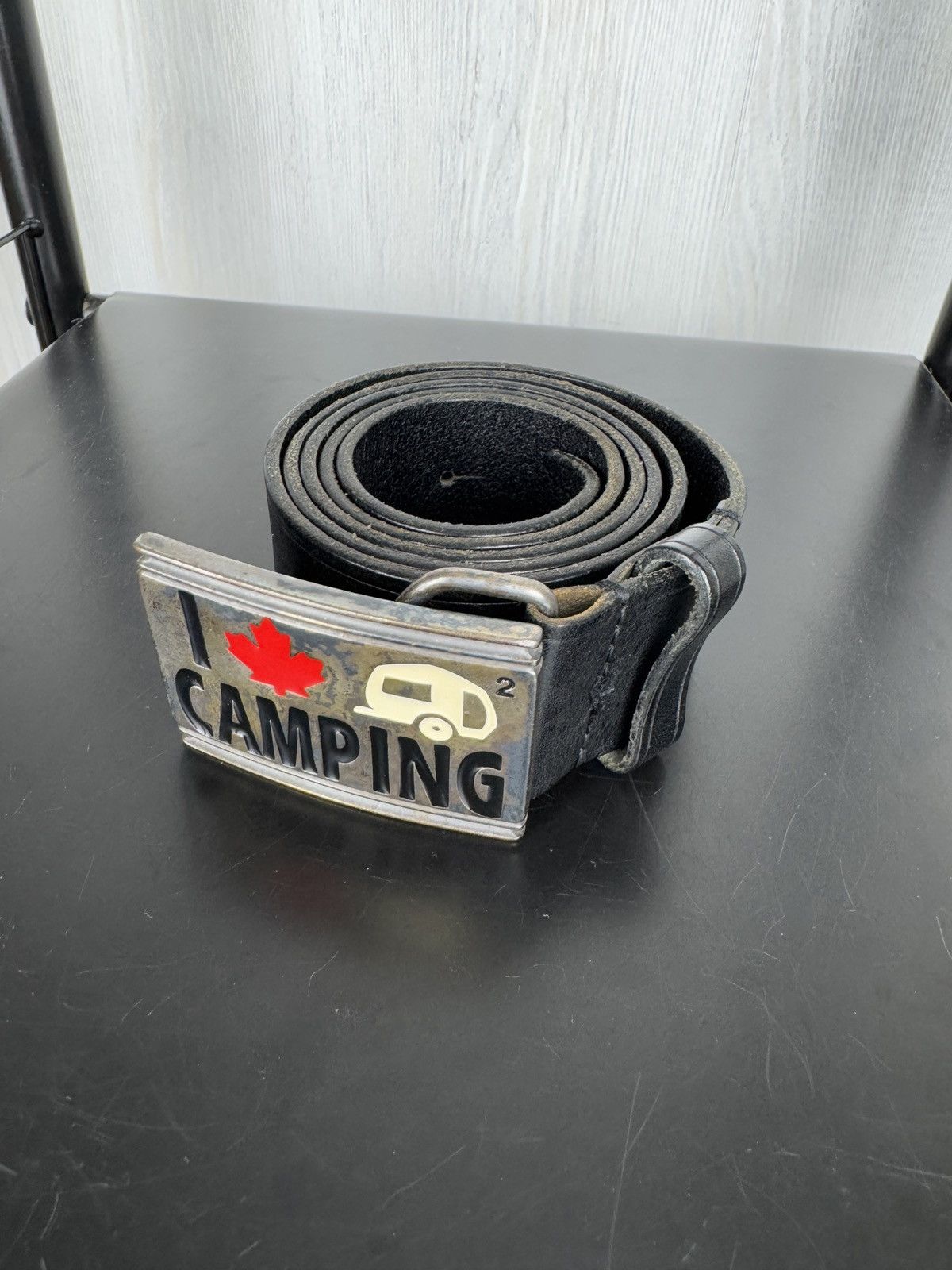 Dsquared2 Dsquared2 Black Leather Camping Logo Plague Buckle Belt M Size ONE SIZE - 1 Thumbnail