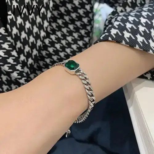 Jewelry Exquisite Blue Stone Cuban Chain Bracelet Size ONE SIZE - 1 Thumbnail