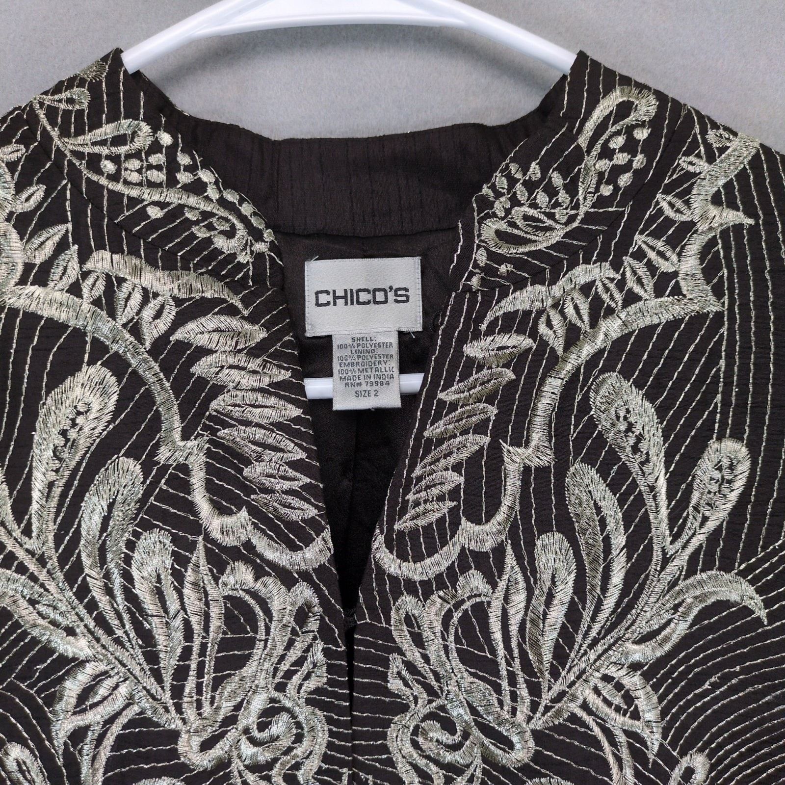 Chicos Chico's Metallic Gold Embroidered Glam Artsy Jacket Top Size XL / US 12-14 / IT 48-50 - 2 Thumbnail
