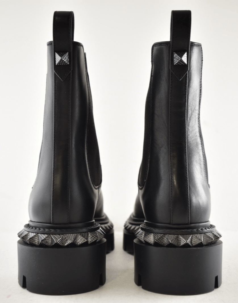 Christian Louboutin St Emilia Pyraclou Flat Black Calf Chelsea Lug Ankle Boot 37 Size US 7 / IT 37 - 18 Thumbnail