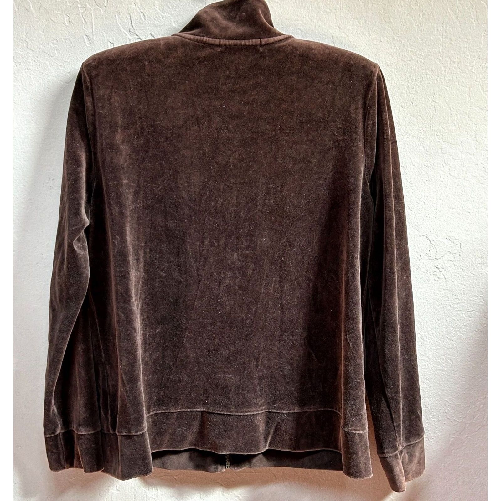 Ralph Lauren Lauren Ralph Lauren Womens Large Brown Velvet Track Jacket Full Zip Mock Neck Size L / US 10 / IT 46 - 2 Thumbnail