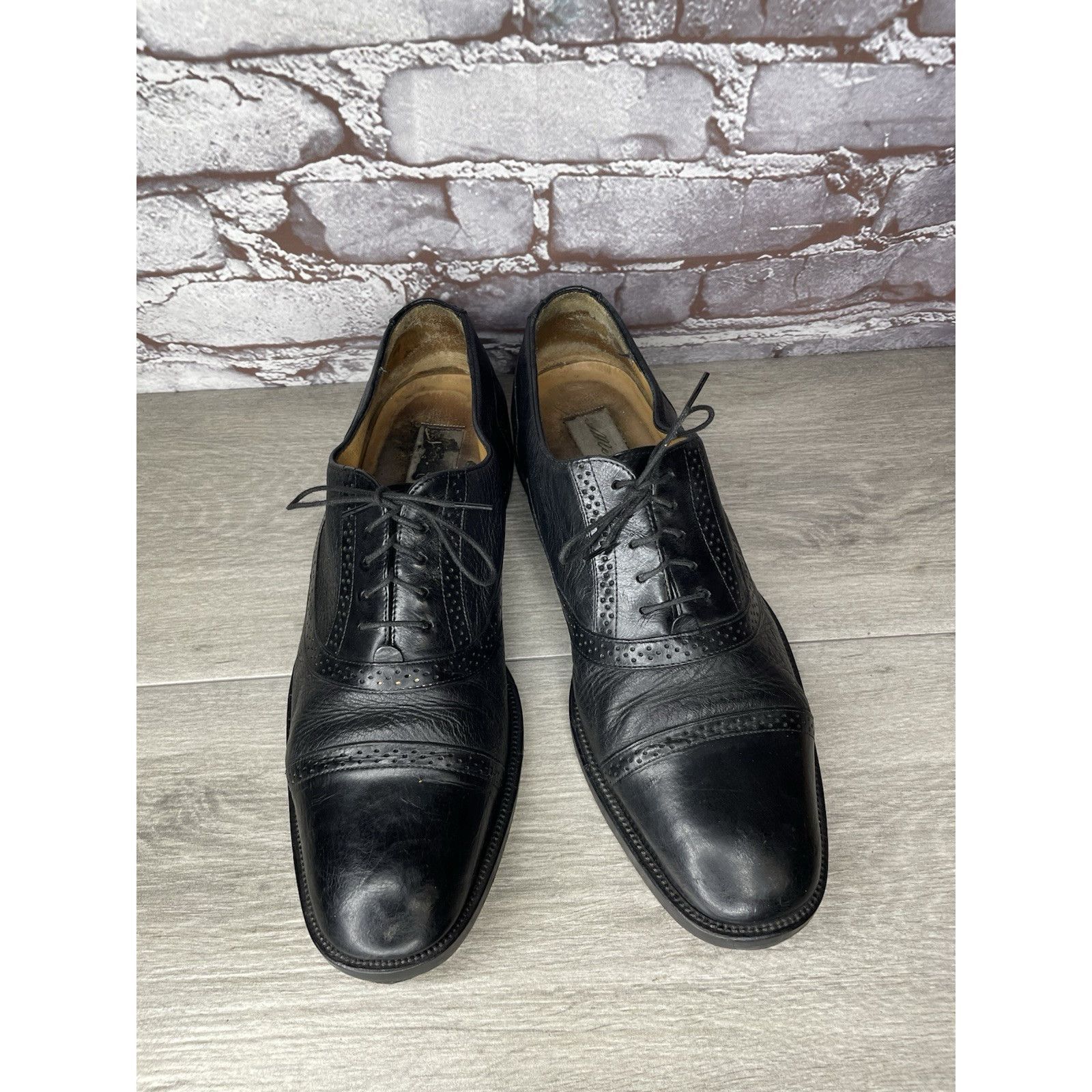 Mezlan Mezlan Marque Black Leather Deerskin Cap Toe Brogue Oxfords Size US 11 / EU 44 - 21 Thumbnail