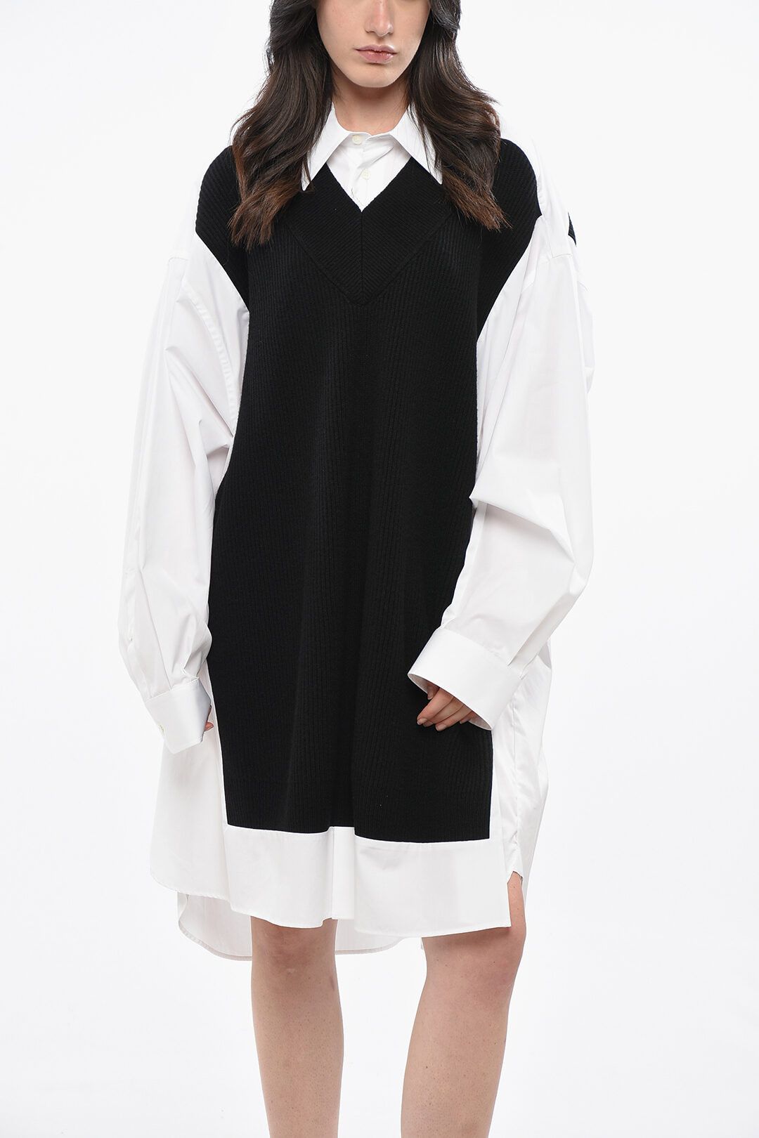 Maison Margiela og1mm1125 Two-Tone Double Fabric Oversized Shirt White/Black Size XXS / US 00 / IT 34 - 4 Thumbnail
