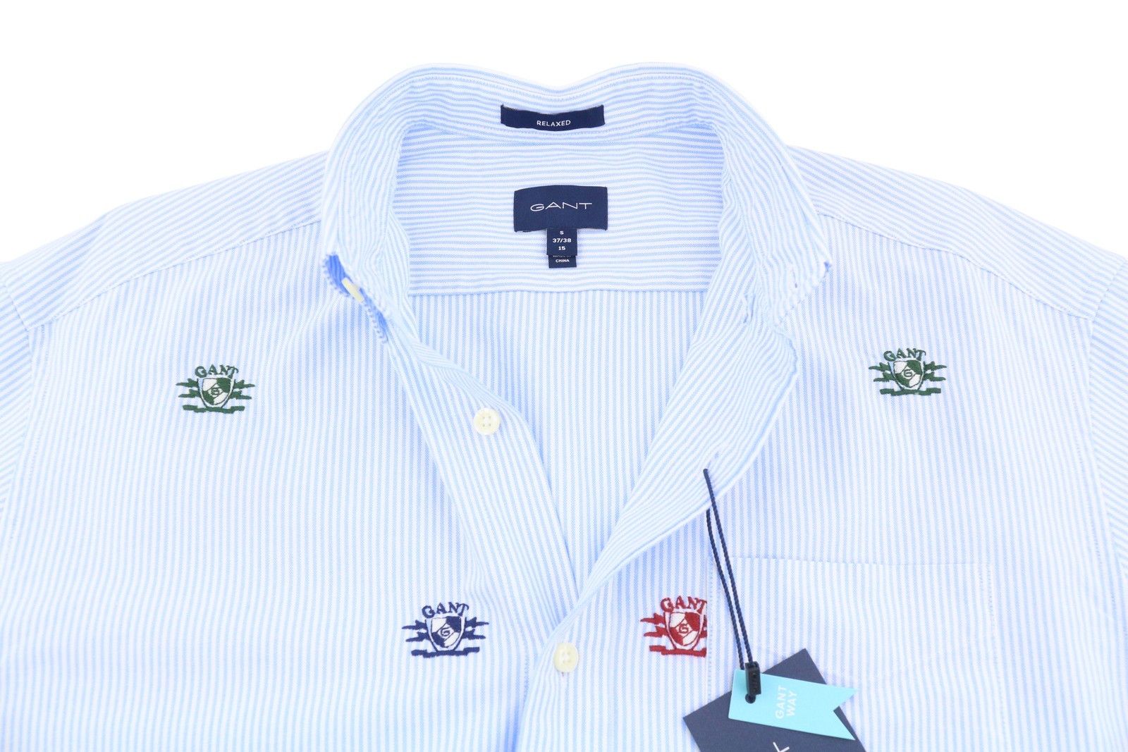 Gant REL EMB CREST OXFORD S Capri Blue Embroidered Shirt 87513 Size US S / EU 44-46 / 1 - 4 Thumbnail