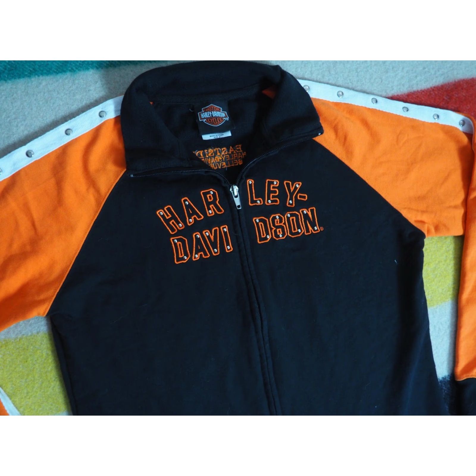 Harley Davidson VINTAGE Harley-Davidson Orange Black Zip Logo Grunge Biker Shirt Womens S Size S / US 4 / IT 40 - 4 Thumbnail