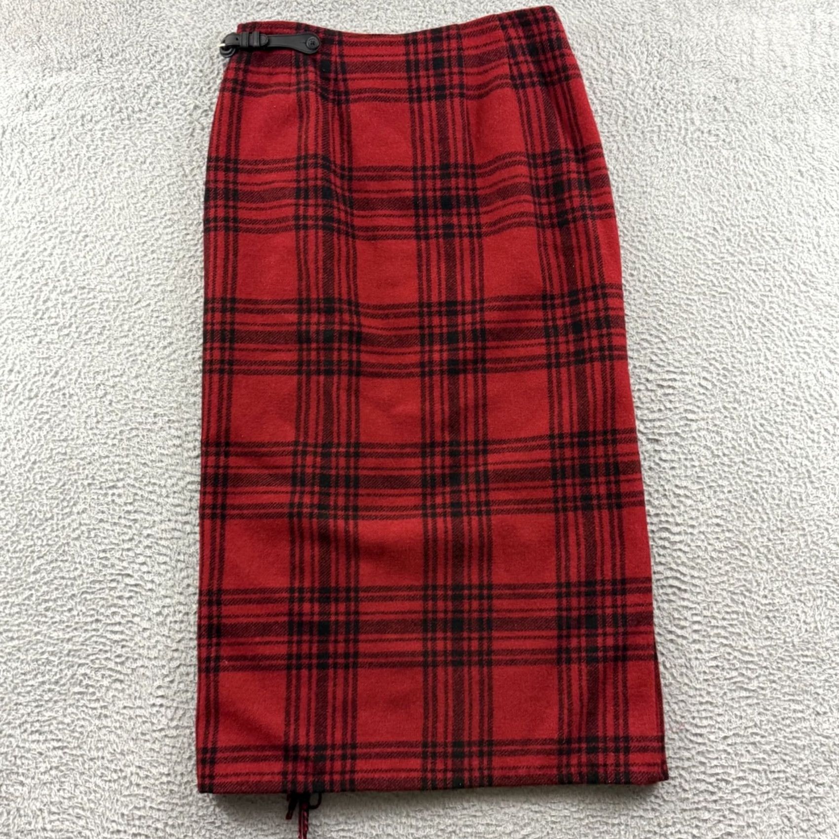 Eddie Bauer VTG Eddie Bauer Skirt Women 14 Wool Plaid Wrap Fringed Red 36" Vintage 80s 90s Grunge Preppy Academia Scotland Womens Size 36" / US 14 / IT 50 - 6 Thumbnail