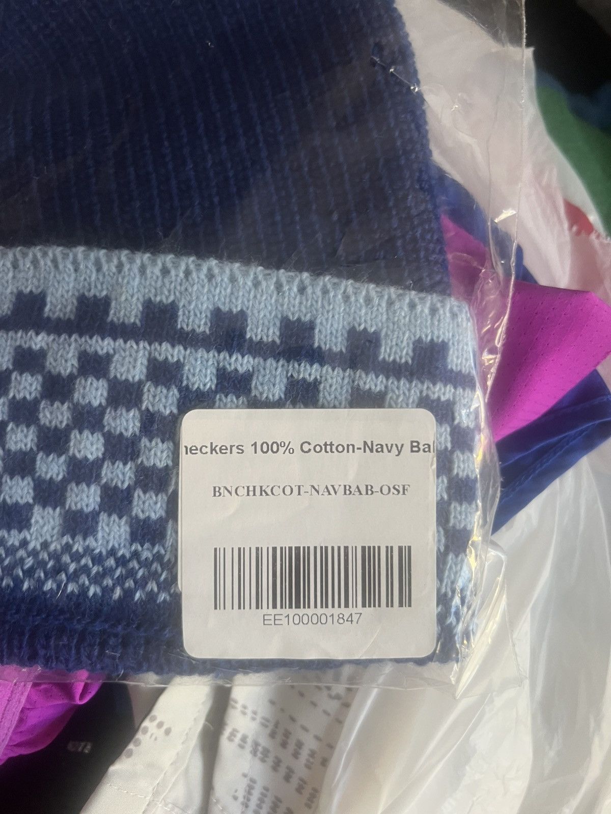 Eric Emanuel Eric Emanuel EE navy & baby blue checker winter hat beanie Size ONE SIZE - 2 Thumbnail