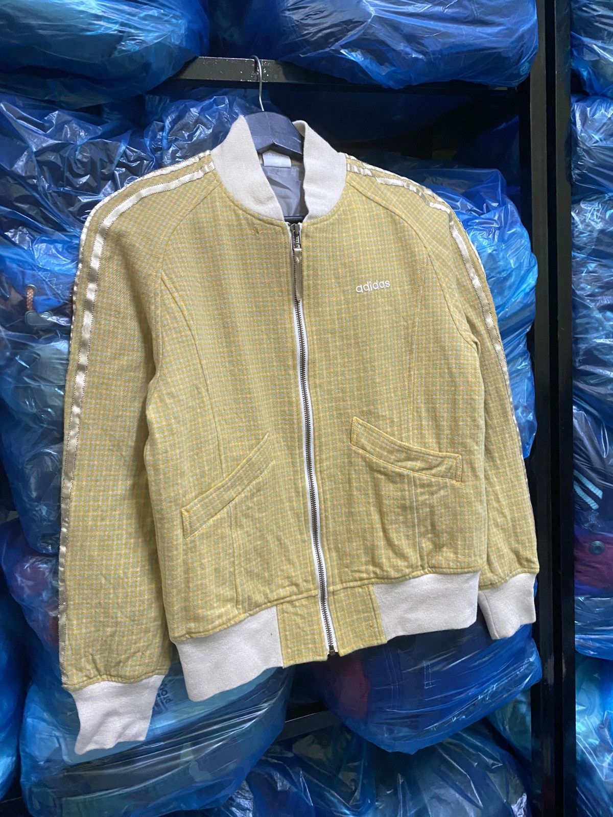 Adidas Vintage Adidas Sample Yellow Houndstooth Track Jacket Size US XS / EU 42 / 0 - 4 Thumbnail