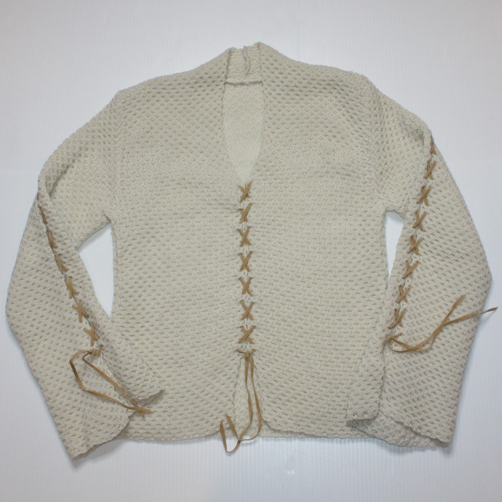 Other Cream Color Knit Sweater with Lace-up Details NWOT Size S / US 4 / IT 40 - 1 Thumbnail