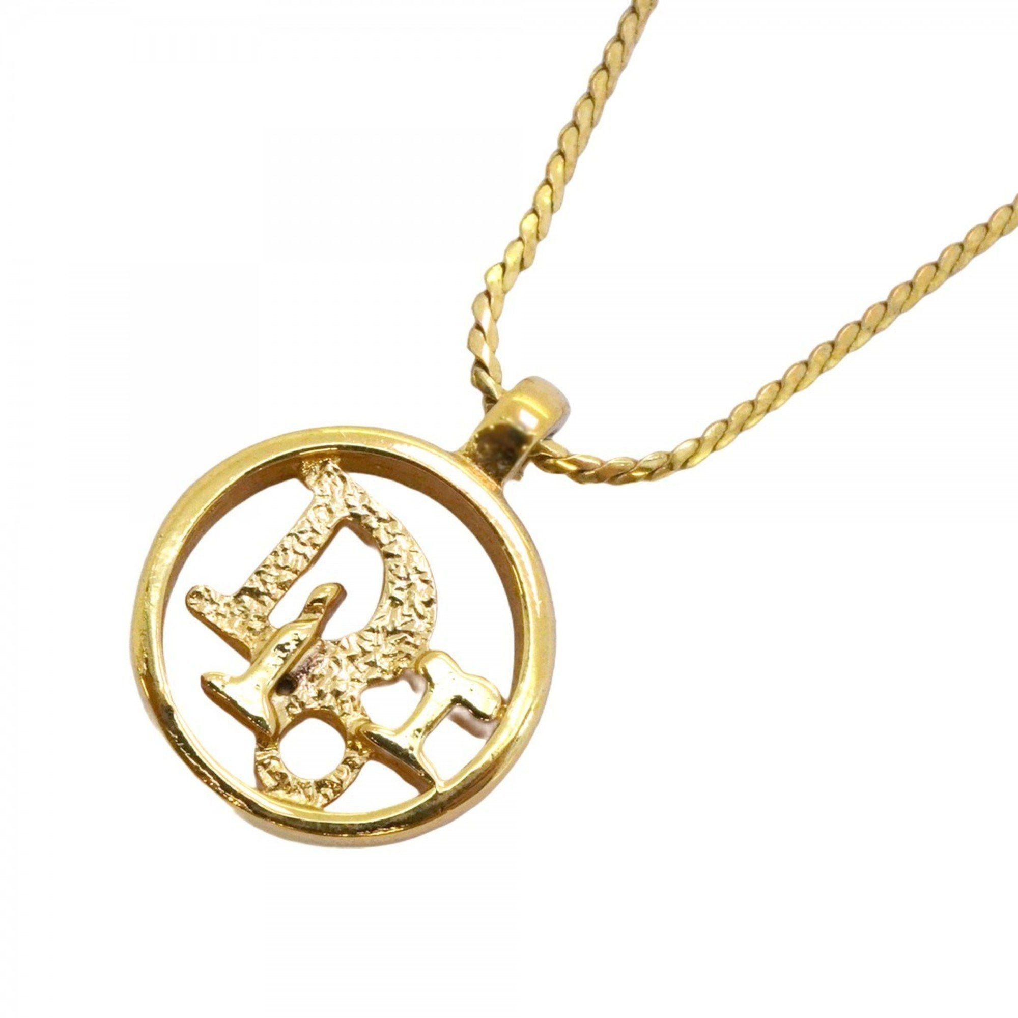 Christian Dior Necklace Circle GP Plated Gold Ladies
