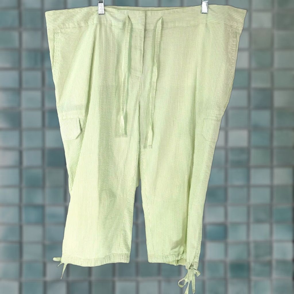 Izod IZOD Women's High Rise Drawstring Light Green Capri Pants Size 20W - Casual, Striped, Regular Fit Size 42" / US 20 - 1 Thumbnail