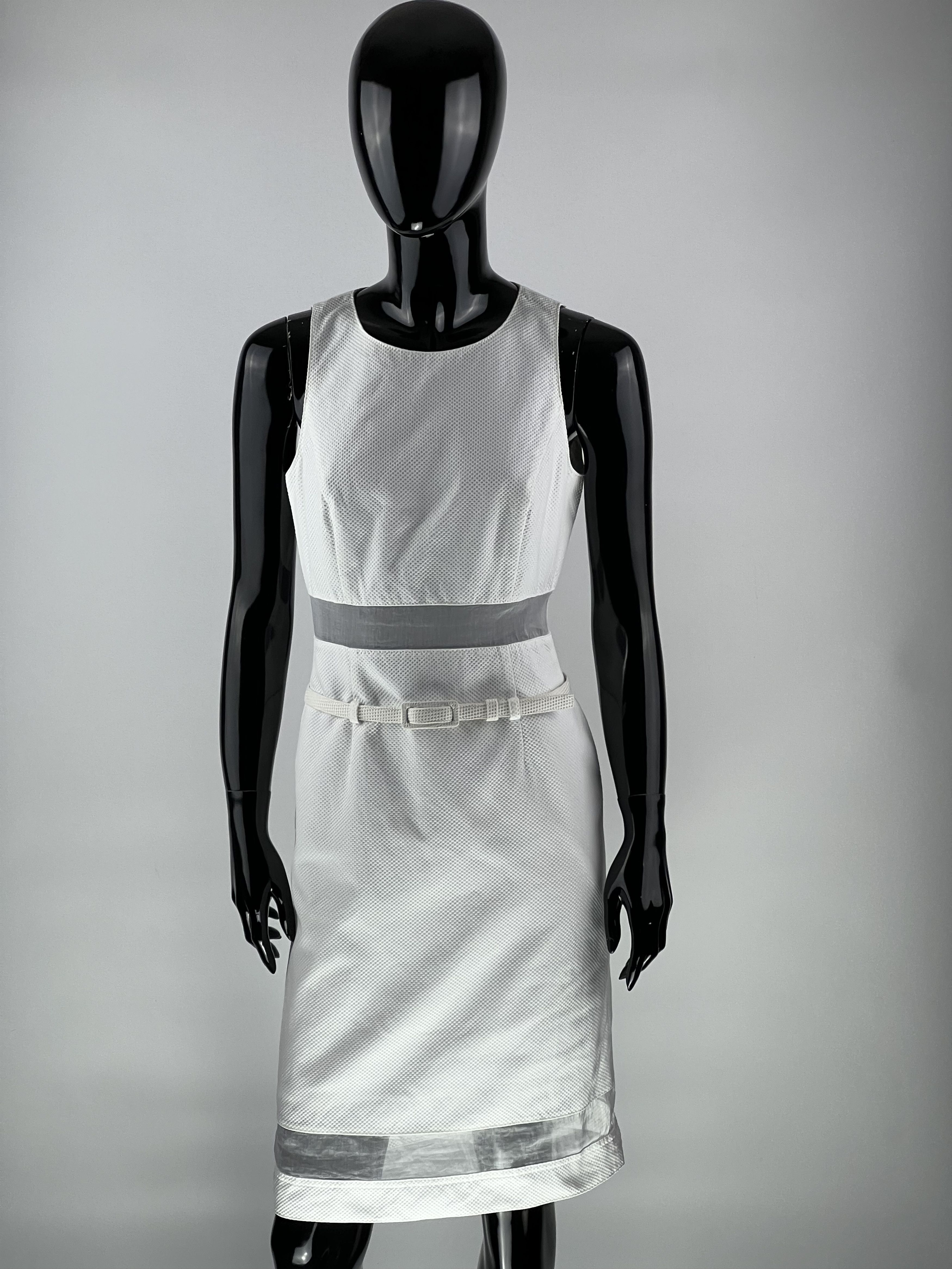 Escada Escada White Sleeveless Belted Dress Mesh Size 34 Size XS / US 0-2 / IT 36-38 - 1 Thumbnail