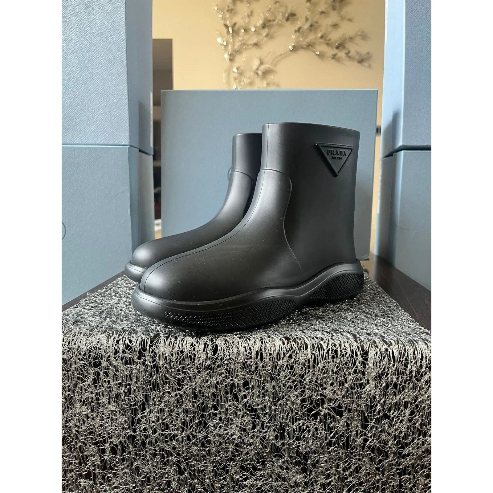 Prada Triangle Stamp Logo Rain Boots in Black Size US 10 / IT 40 - 6 Thumbnail