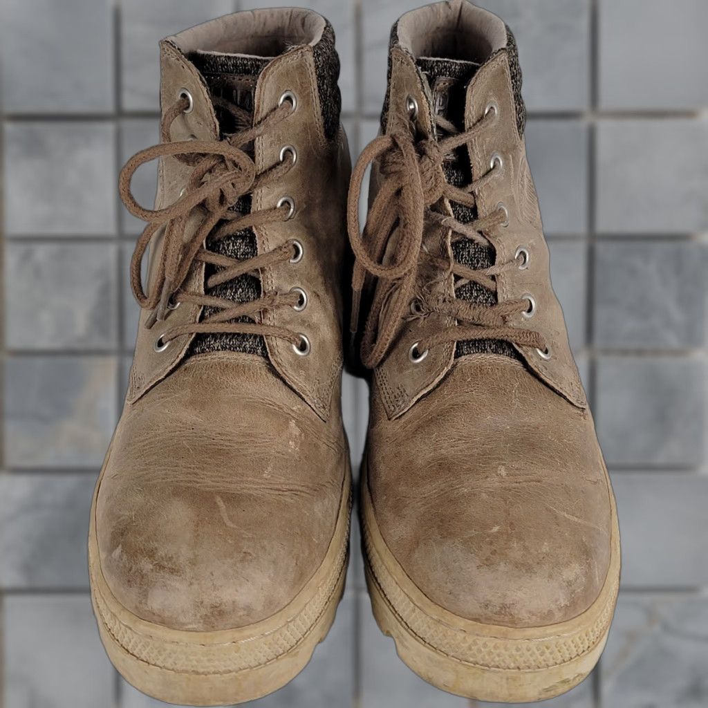 Palladium Palladium Boots Women’s Lace-Up Ankle Size 9.5 Tan Leather/Fabric Combat Block Heel Womens Shoes Size US 8 / IT 38 - 1 Thumbnail