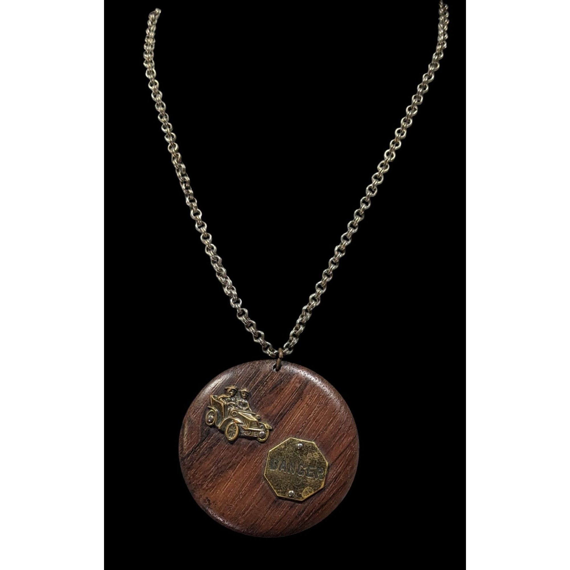 Other Vintage Novelty Automobile Wood And Metal Pendant Necklace Size ONE SIZE - 2 Thumbnail