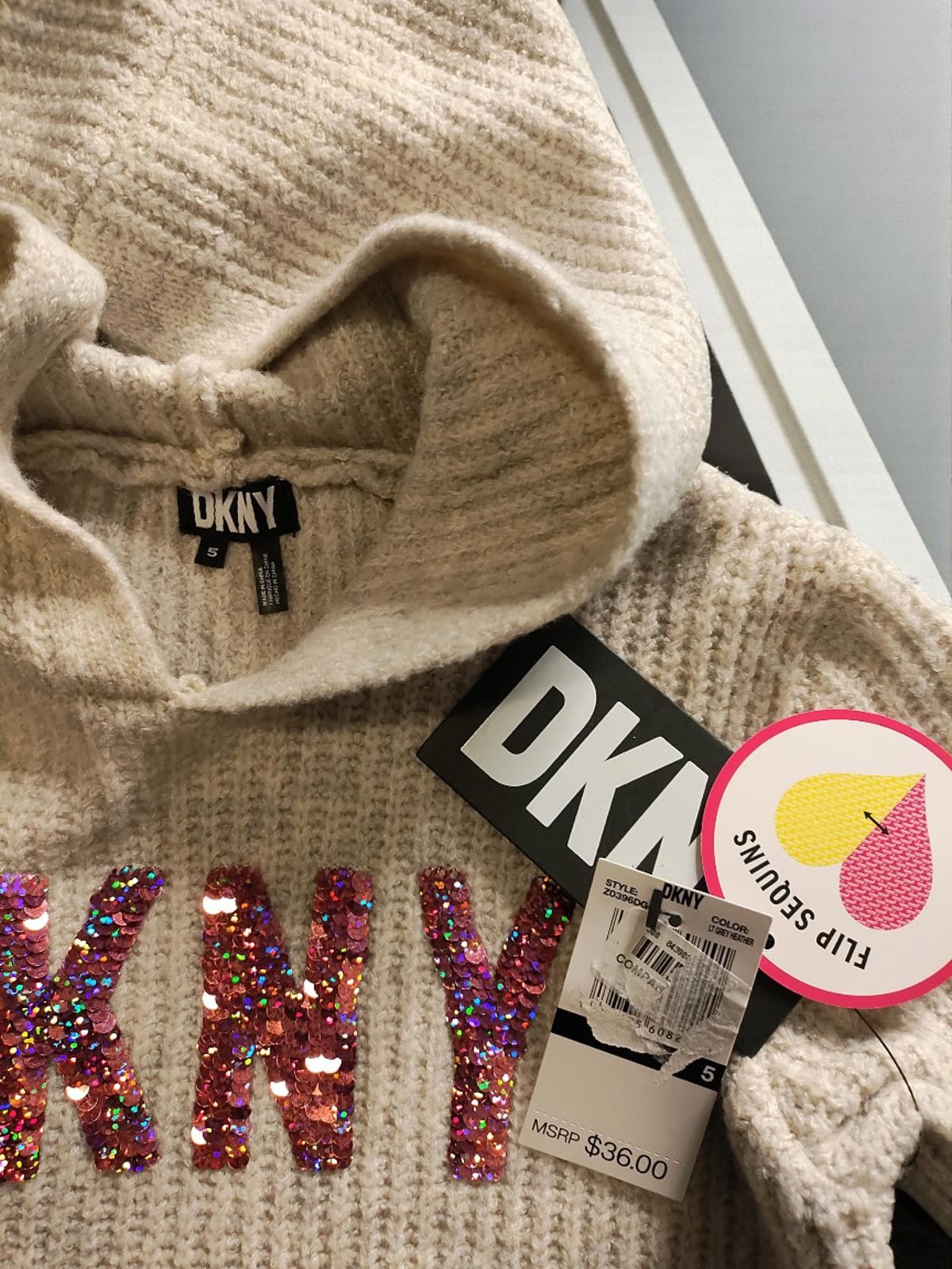 DKNY DKNY Kids' Flip Sequins Hoodie Light Grey Heather Size 5 Size US XXS / EU 40 - 6 Thumbnail