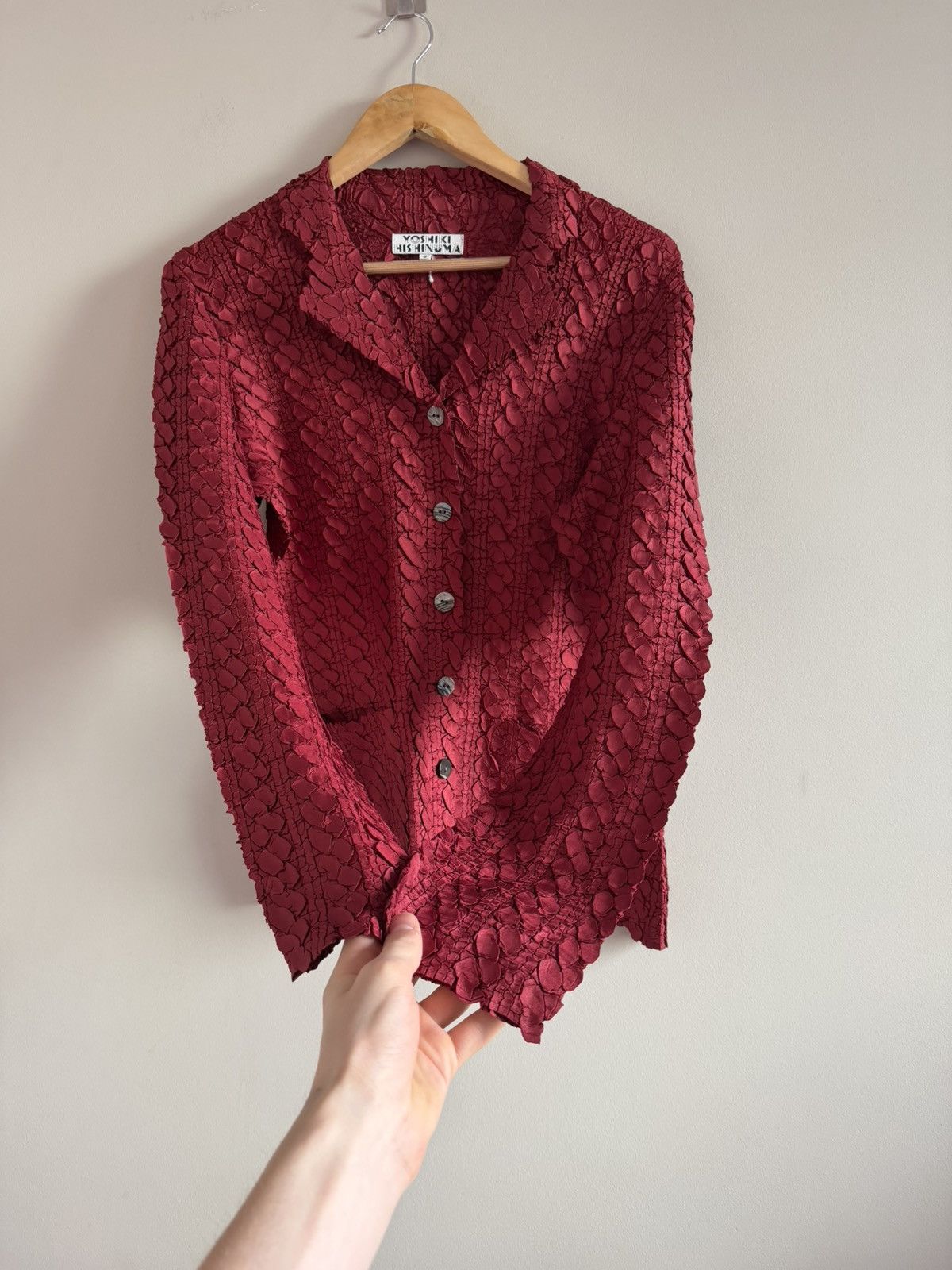 Vintage Yoshiki Hishinuma Pleated Stretch Jacket Red Size S / US 4 / IT 40 - 3 Thumbnail
