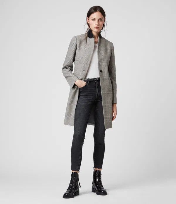 Allsaints Allsaints Leni Check Light Gray Wool Casual Women's Coat Size S / US 4 / IT 40 - 2 Thumbnail