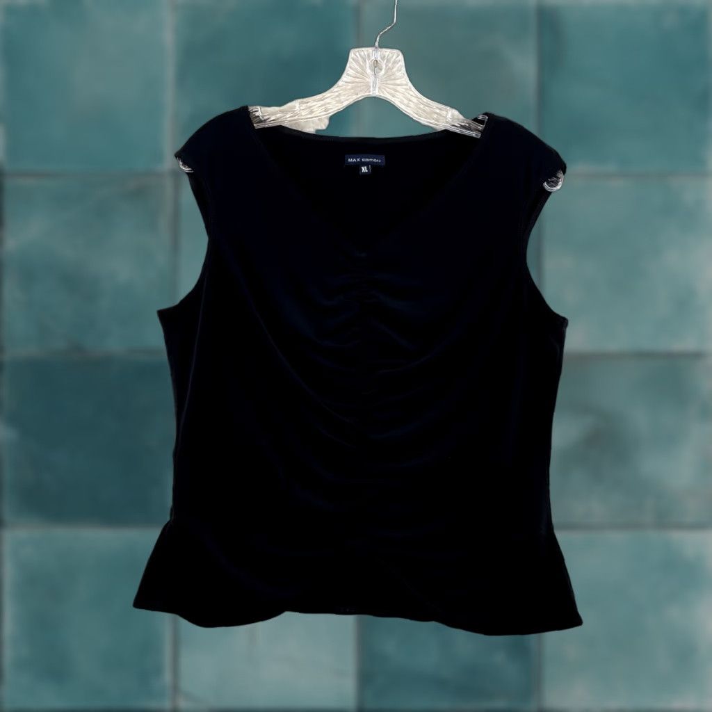 Vintage VINTAGE 90s Y2K Top XL Black Slinky Stretch Corpcore Office Fairy Whimsigoth Shirt Size XL / US 12-14 / IT 48-50 - 1 Thumbnail