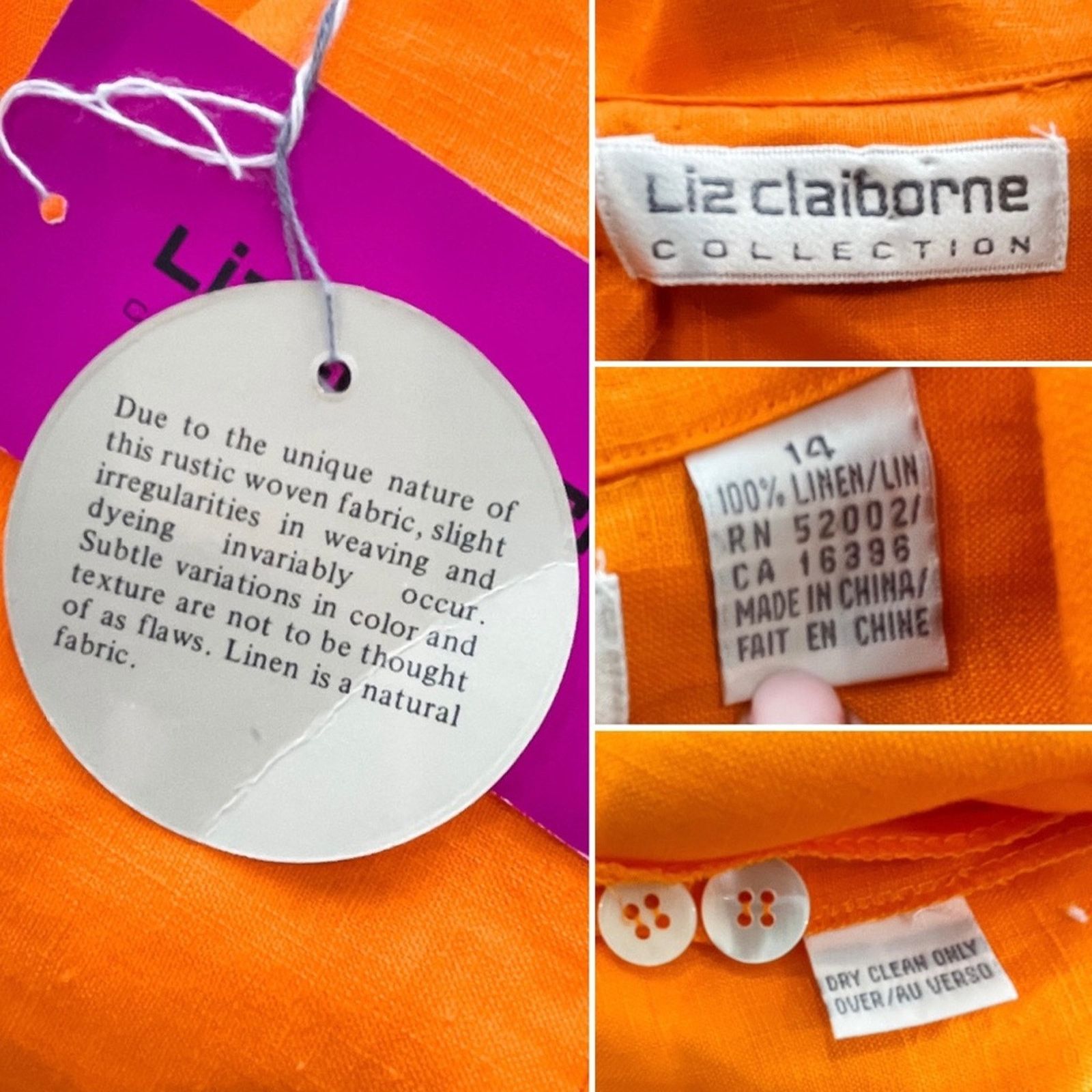 Vintage Vintage 90s 100% linen orange button-down blouse size 14 Size XL / US 12-14 / IT 48-50 - 10 Thumbnail