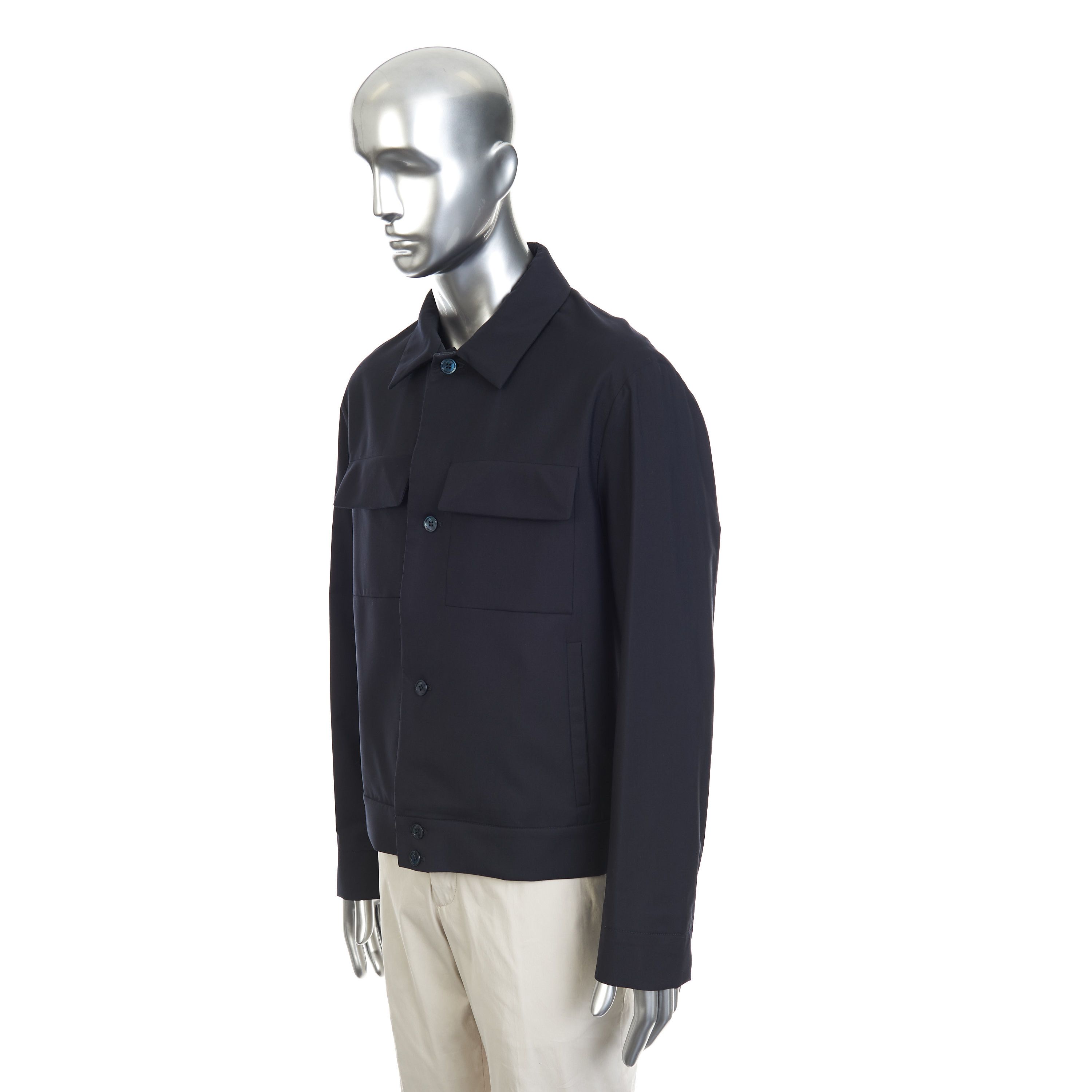 Zilli Dark Navy Bomber Jacket with Woven Leather Collar Size US M / EU 48-50 / 2 - 3 Thumbnail