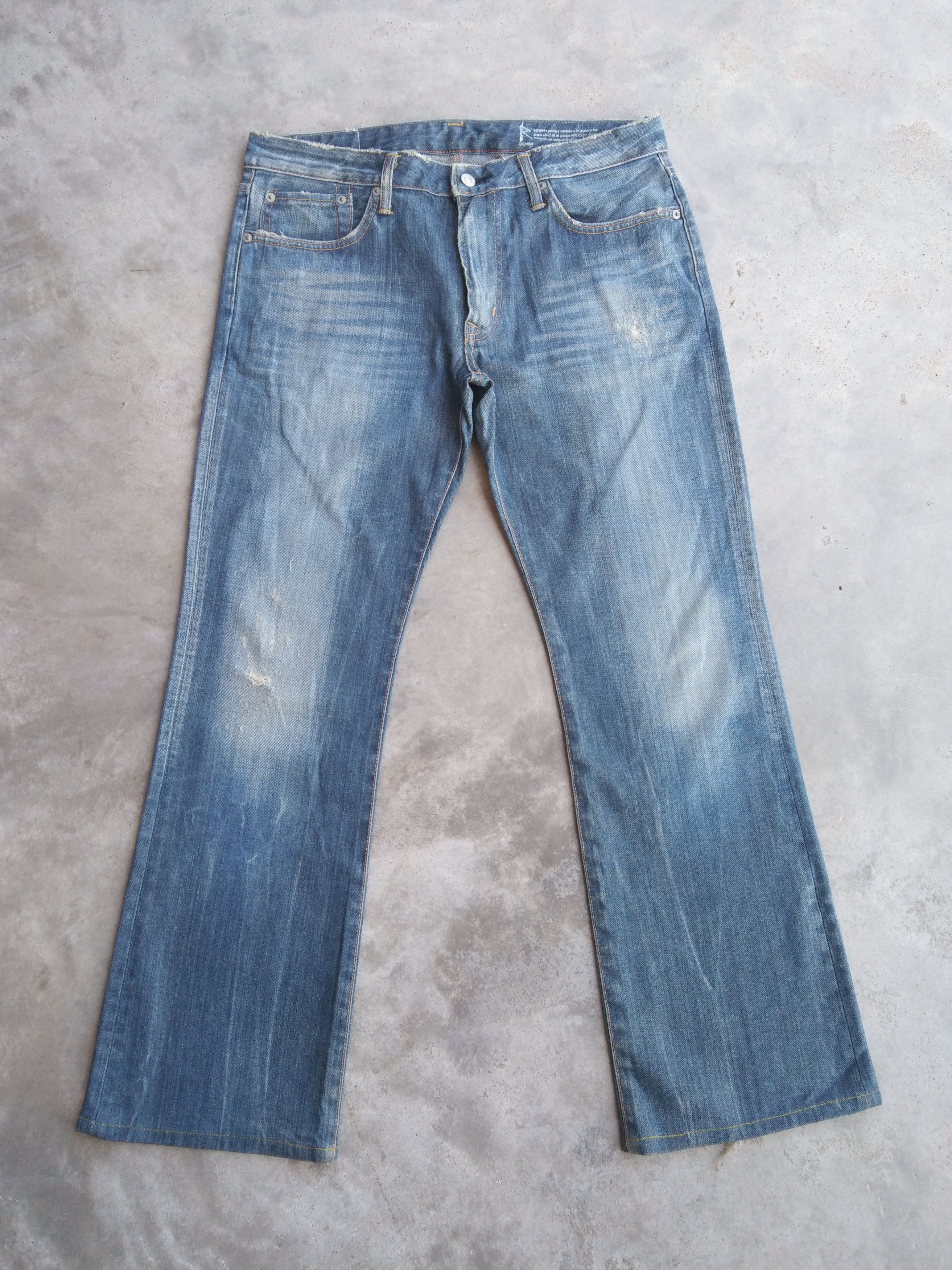 Japanese Brand Vintage Edwin Boot Cut Flared Distressed Jeans 34x30 Size US 34 / EU 50 - 1 Thumbnail