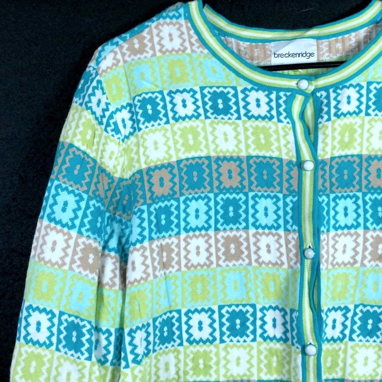 Vintage Breckenridge Womens Sweater Green Crew Button Front 100% Cotton Large Cardigan Knit Winter Fall Workwear Casual Mens? Size L / US 10 / IT 46 - 4 Thumbnail