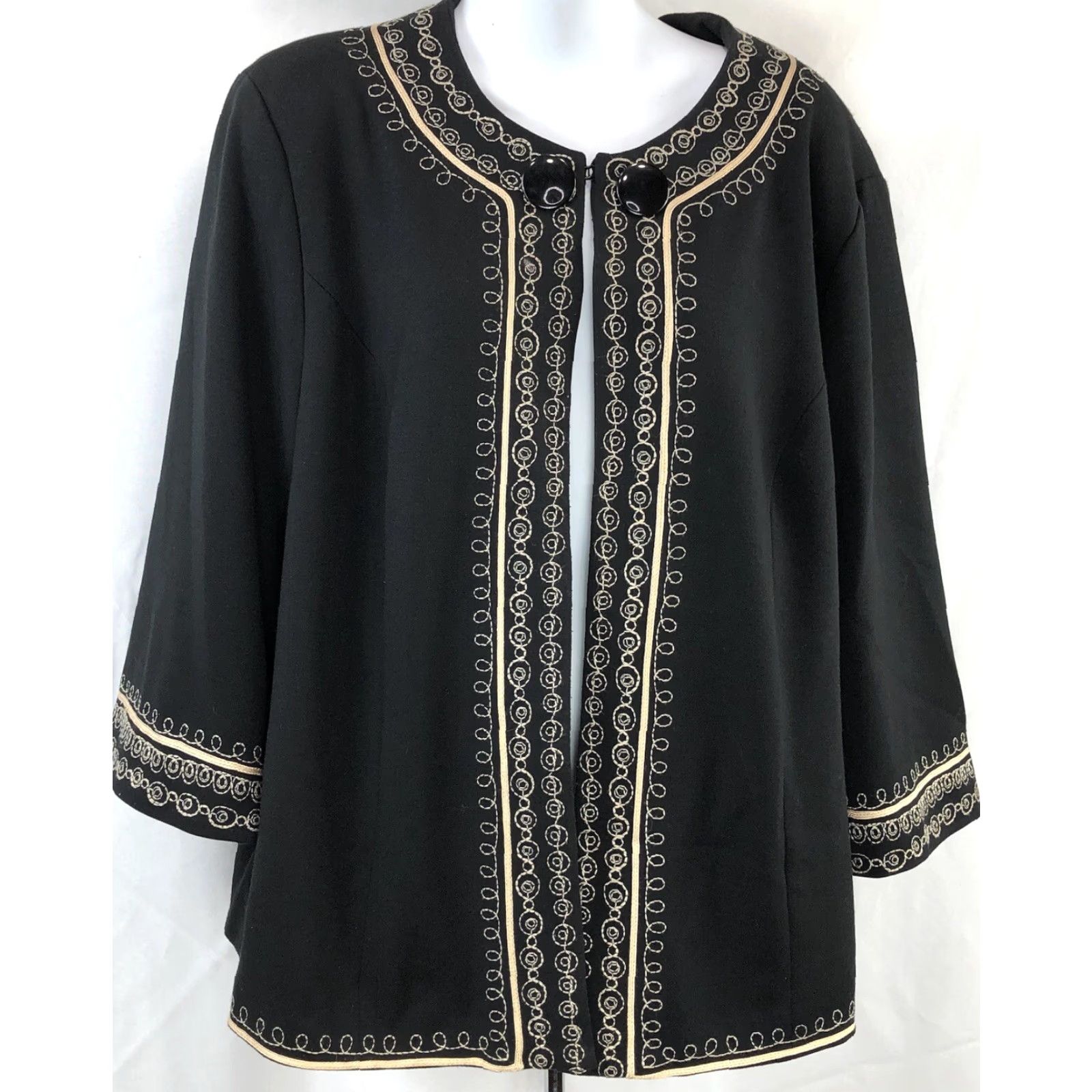 Vintage Lily Stanhope Jacket 1X Black Gold Embroidered 3/4 Sleeve Victorian Kimono City Classic Edwardian Coquette Caped Swing Jacket Womens Size XL / US 12-14 / IT 48-50 - 5 Thumbnail
