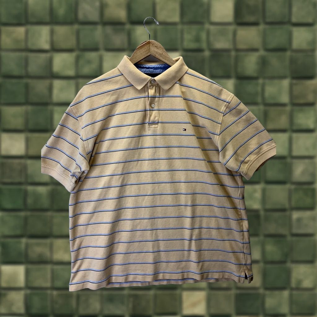 Tommy Hilfiger Tommy Hilfiger Polo Shirt Men’s XL Yellow/Blue Stripe Short Sleeve 90s T-Shirt #3269 Size US XL / EU 56 / 4 - 1 Thumbnail