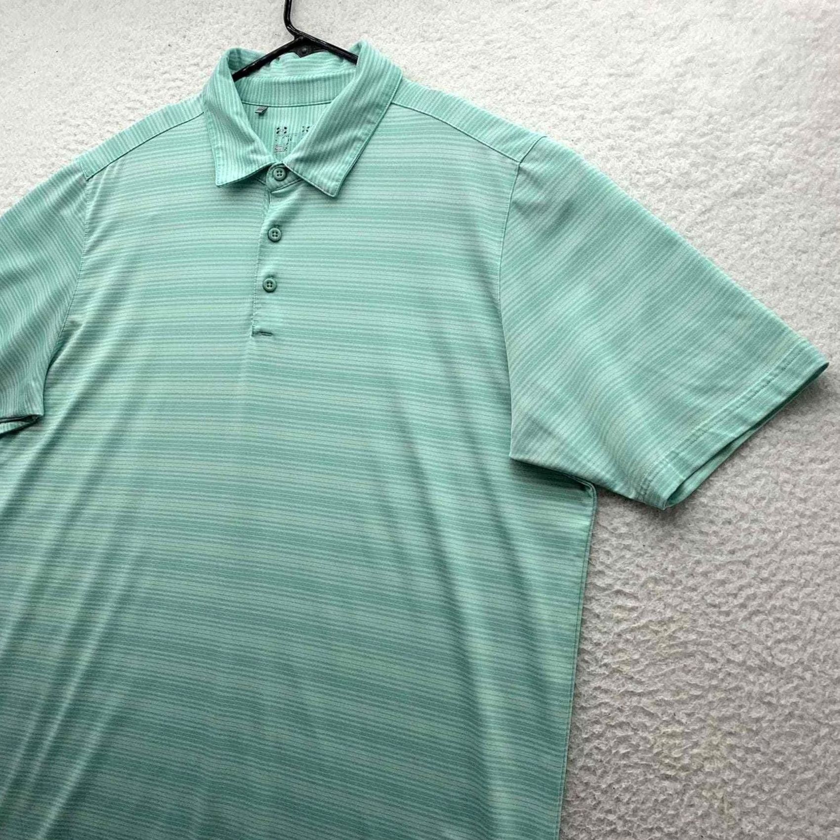 Under Armour Under Armour Golf Polo Shirt Mens XL Loose Fit Sea Green White Stripe Size US XL / EU 56 / 4 - 2 Thumbnail