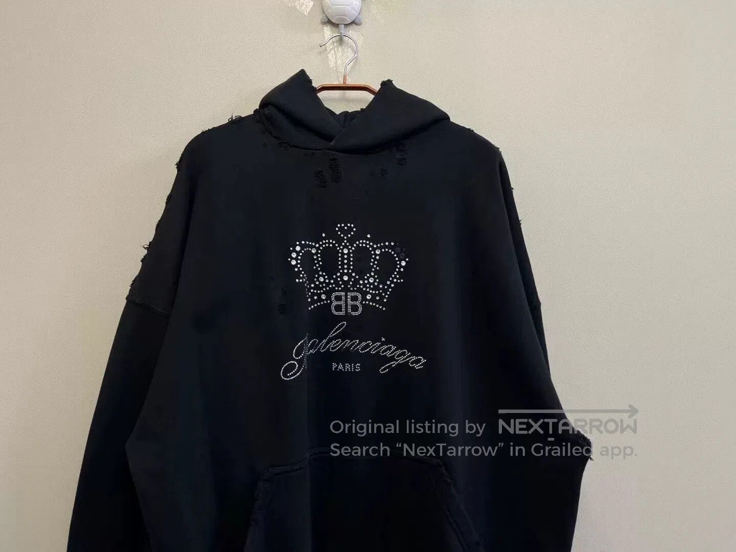 Balenciaga black distressed crystal crown hoodie. Size US M / EU 48-50 / 2 - 2 Thumbnail