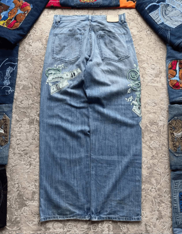 Japanese Brand Letter Pattern Printed Baggy Jeans Size US 34 / EU 50 - 2 Thumbnail