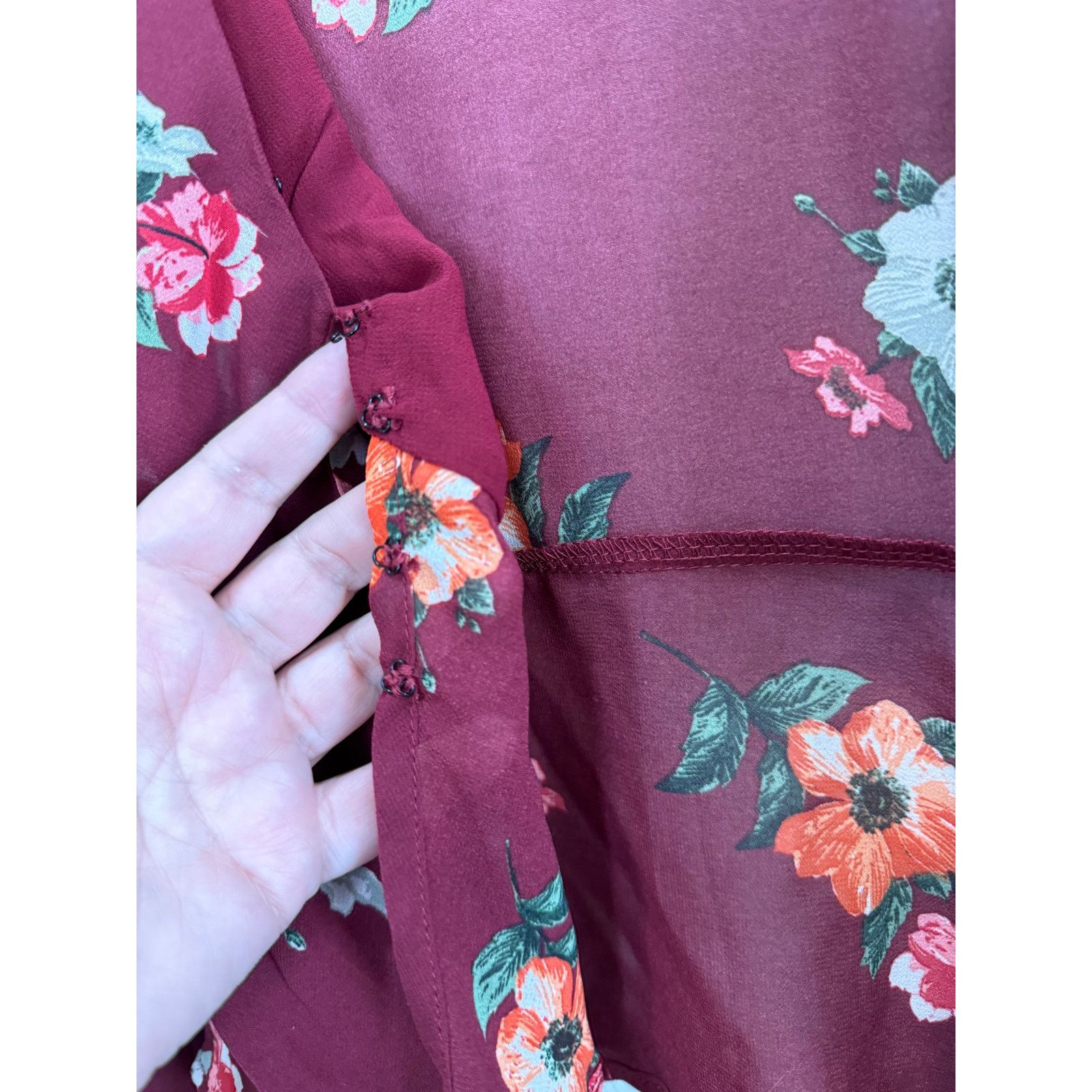 Other Women's Sheer Long Sleeve Blouse Top Maroon Medium Size M / US 6-8 / IT 42-44 - 14 Thumbnail