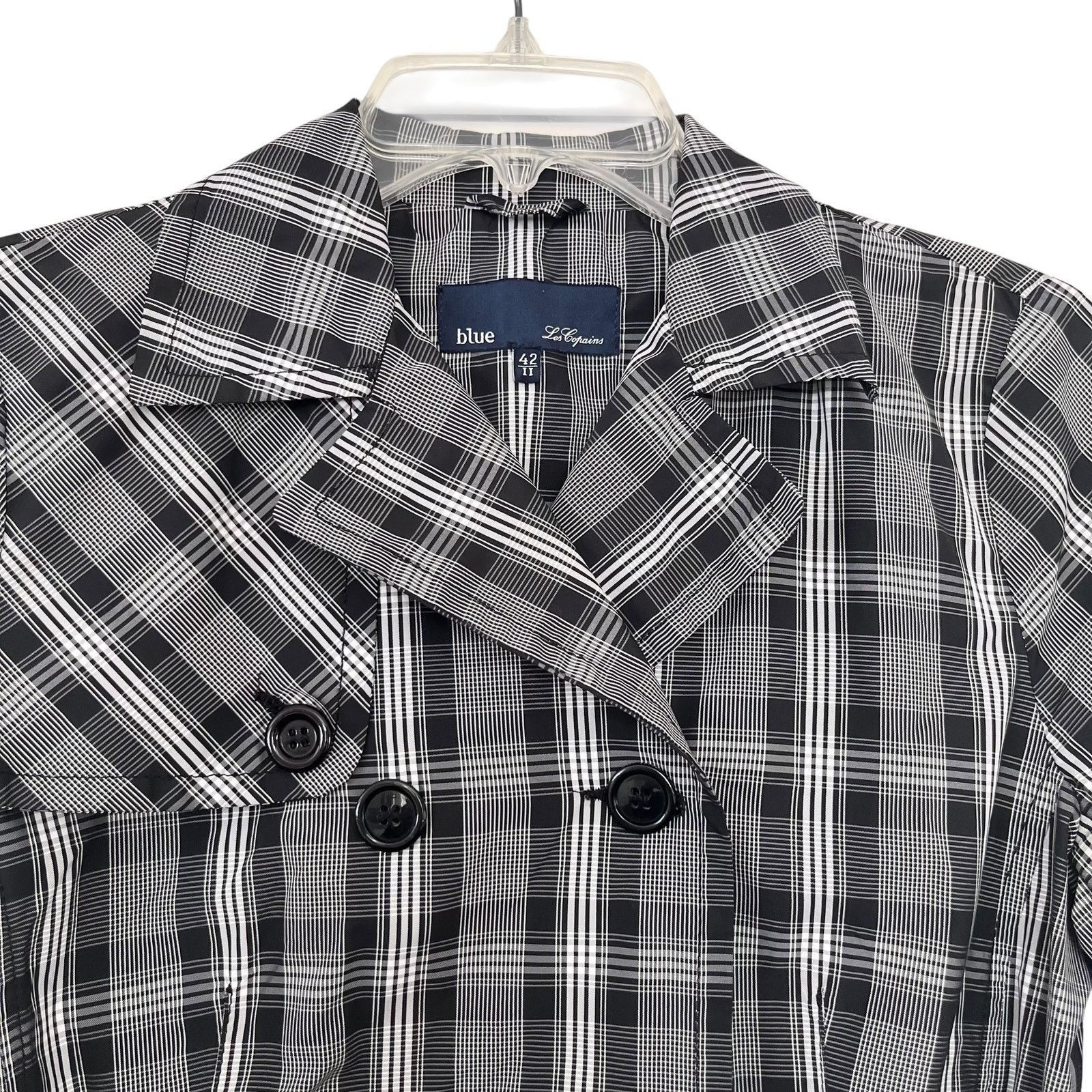 Other Blue Les Copains Black White Plaid Short Trench Coat Jacket Size S / US 4 / IT 40 - 3 Thumbnail