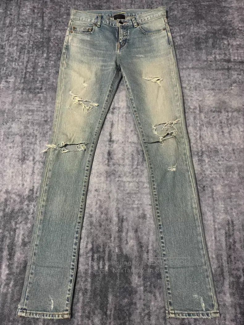 Saint Laurent Paris Saint Laurent Paris Light Blue and Yellow Mud Ripped Big D Size 25" / US 0 / IT 36 - 1 Thumbnail