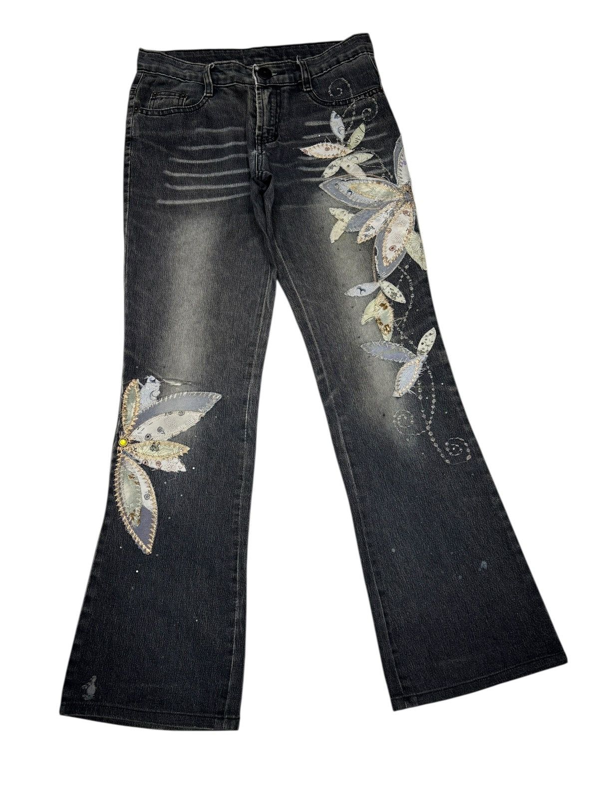 If Six Was Nine ARTISAN FLORAL EMBROIDERED FLARE JEANS Size 28" / US 6 / IT 42 - 3 Thumbnail