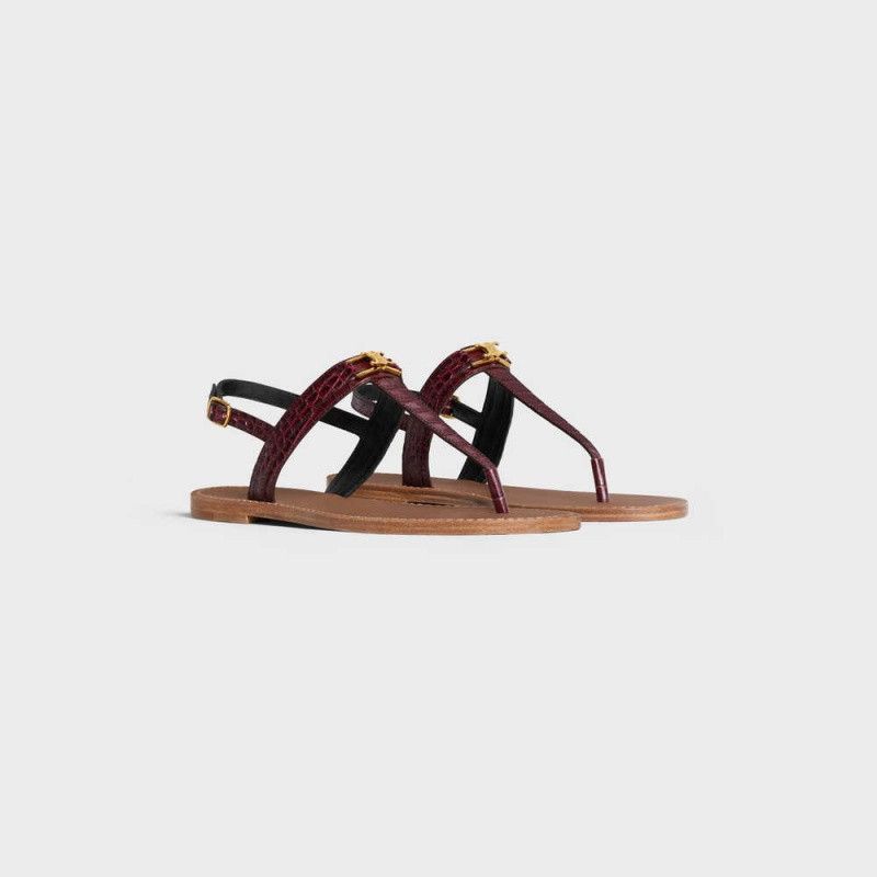 Celine o1bcso1str0724 Flat Sandal Crocodile Stamped Dark Burgundy Size US 6 / IT 36 - 2 Thumbnail