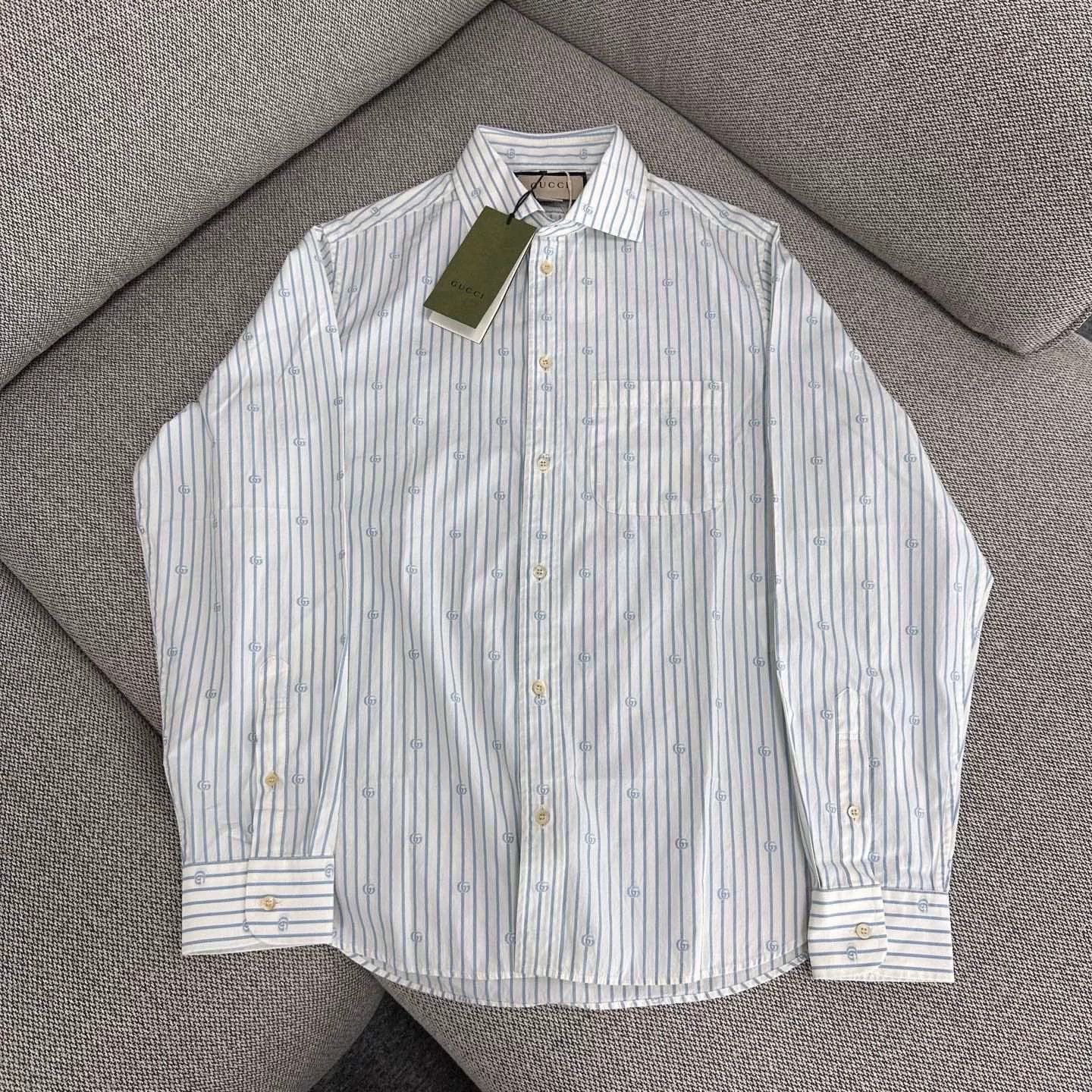 Gucci Gucci White Logo Stripe Long Sleeve Shirt Size US S / EU 44-46 / 1 - 1 Thumbnail