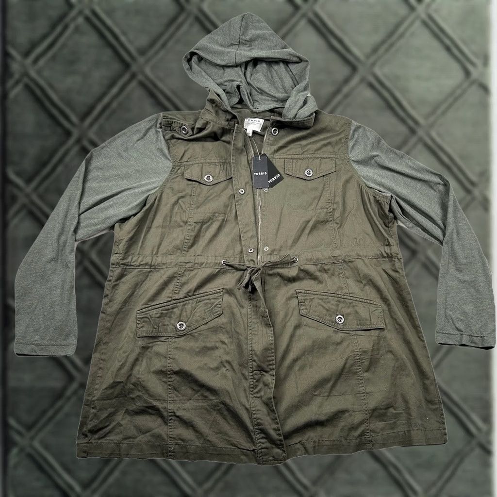 Torrid Torrid Jacket Womens 2X Military Style Jersey Sleeve Anorak Canvas Pockets Olive Green Army Hooded Pockets PlusSize Mens? Ladies? Size XXL / US 16-18 / IT 52-54 - 1 Thumbnail