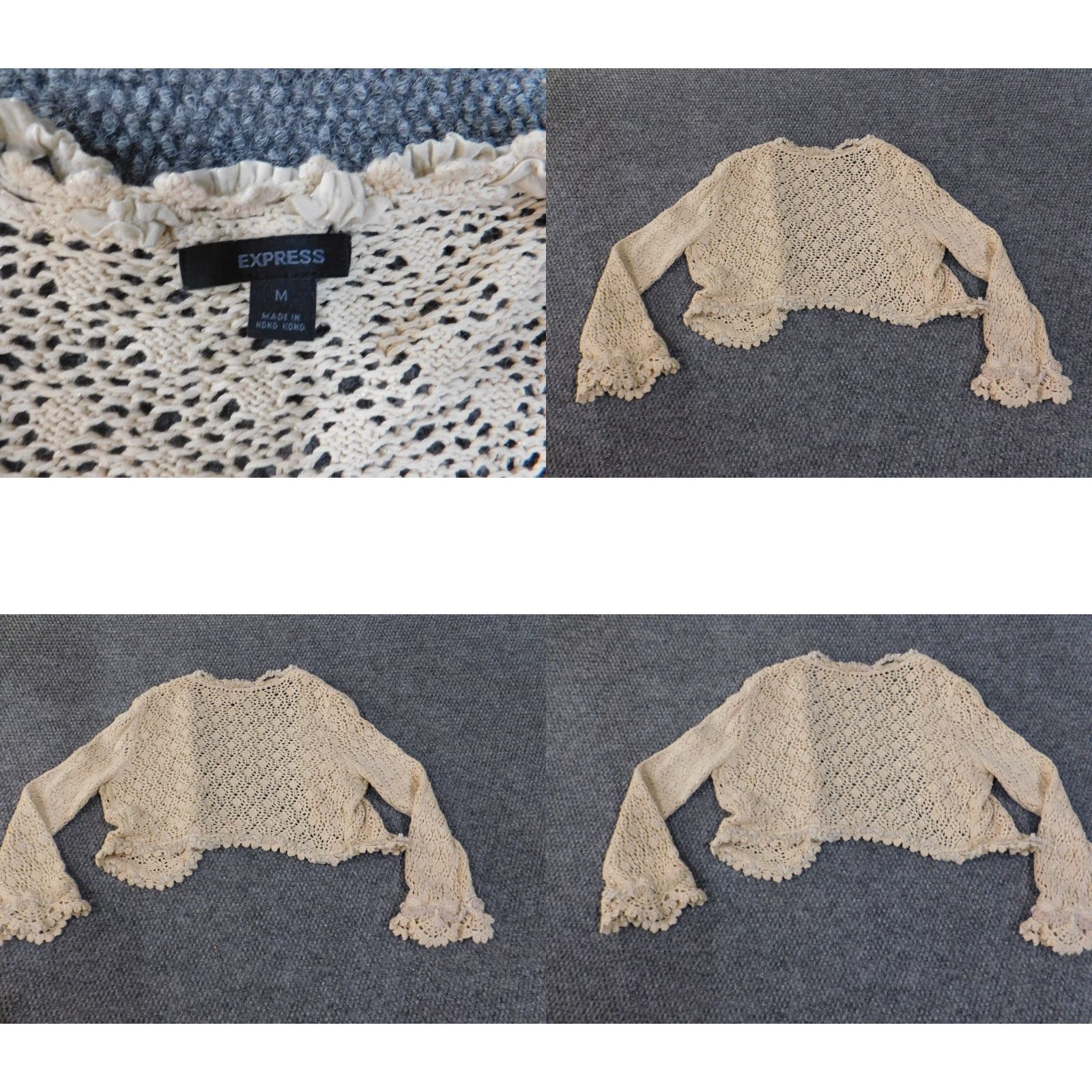 Express Express Womens Medium beige open eyelet shawl hollow cardigan Shirt? Size M / US 6-8 / IT 42-44 - 8 Thumbnail