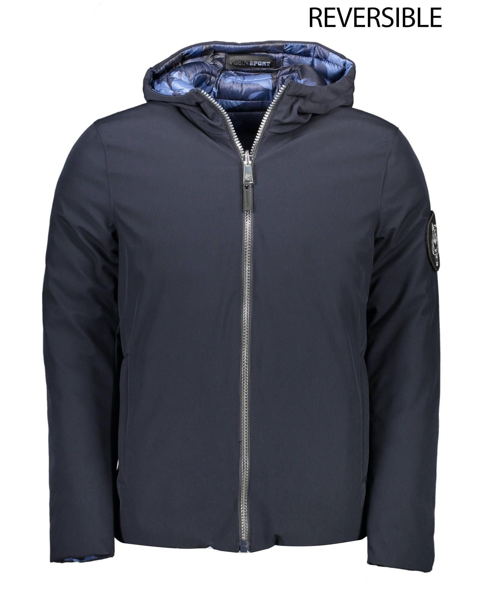 image of Philipp Plein Reversible Long-Sleeved Jacket With Hood And Pockets in Blue, Men's (Size Medium)