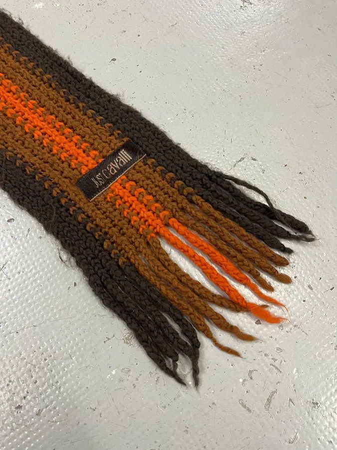 Just Cavalli 2000s Cavalli Orange & Brown Gradient Wool Scarf Size ONE SIZE - 4 Thumbnail
